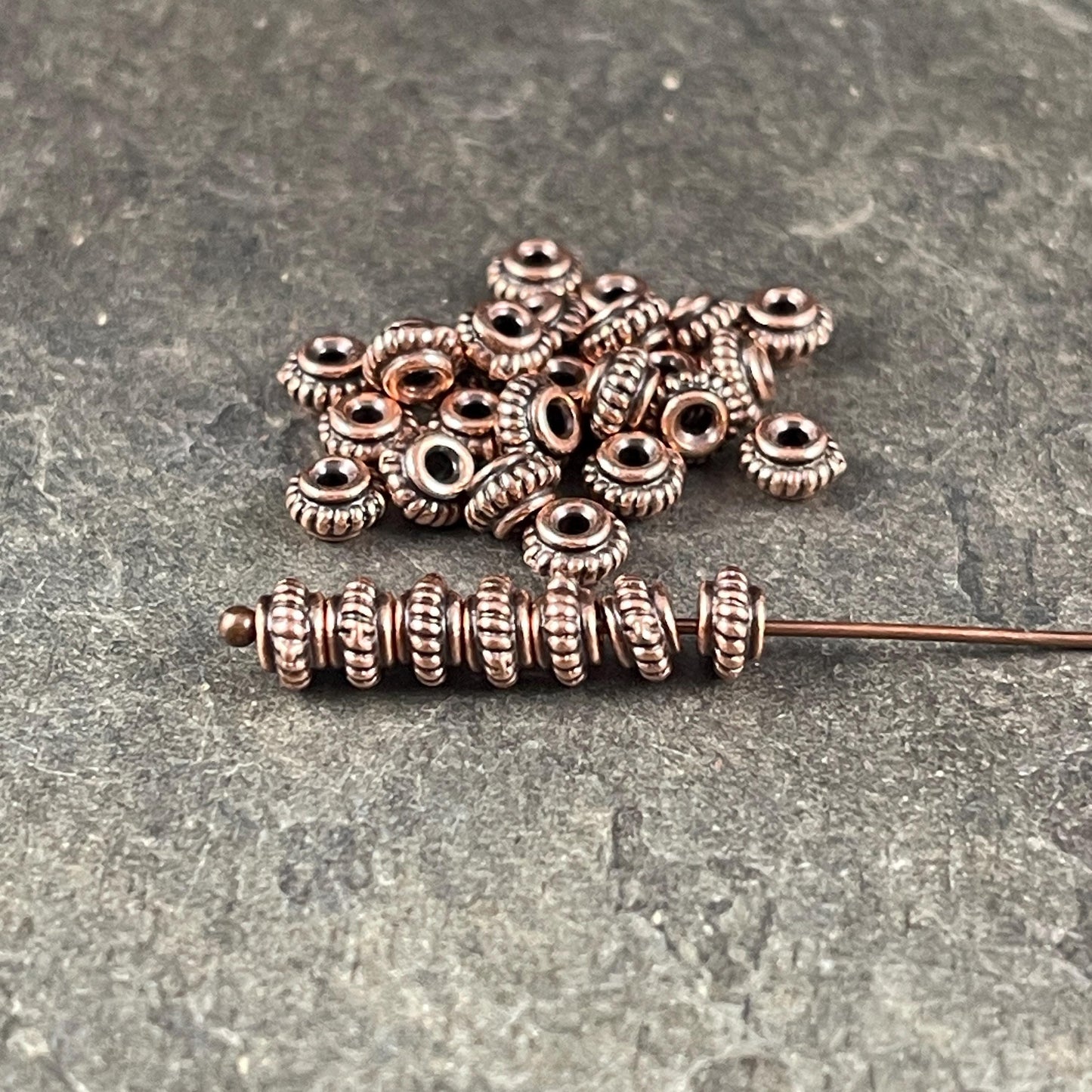 TierraCast 5mm Bead with Coil Rope Trim, Antiqued Copper Spacer Beads (PF/783-87) * Qty. 20