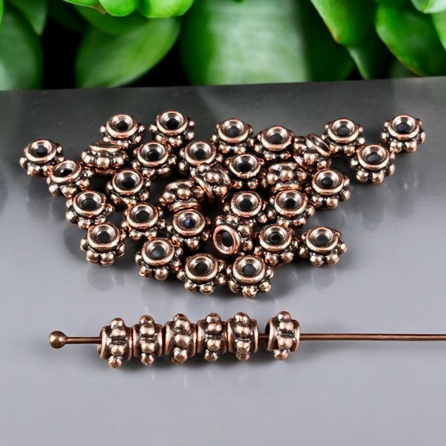 NEW TierraCast 5mm Decorative Beaded Rondelle, Antiqued Copper Spacer Bead (PF/782-87) * Qty. 20