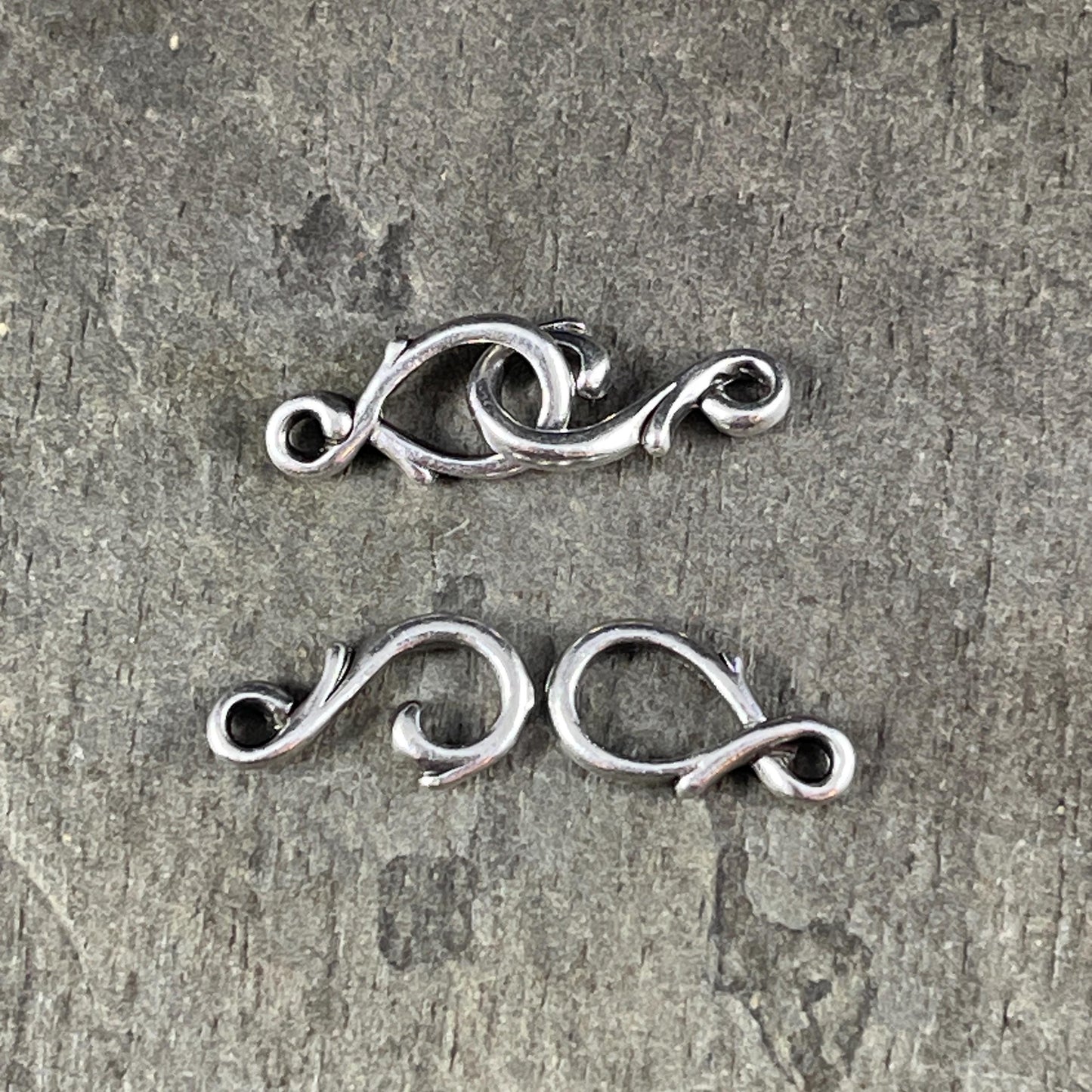TierraCast Vine Hook and Eye Clasp, Fine Silver Plated Pewter, Dainty Antiqued Silver Clasp (PF/954-77) * Qty. 3 sets