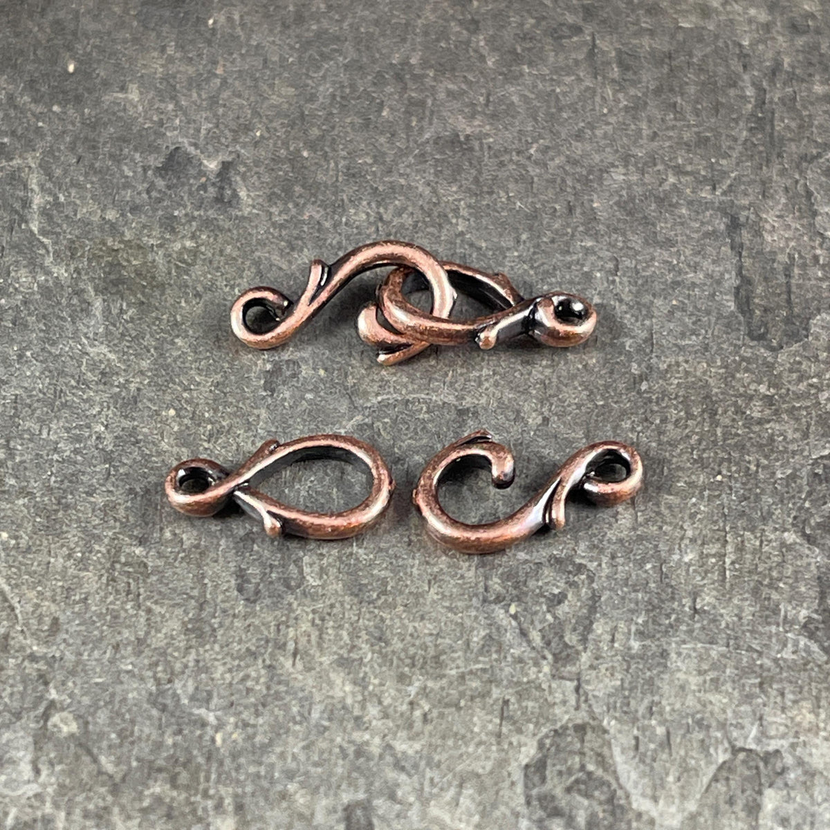 TierraCast Vine Hook and Eye Clasp, Antiqued Copper Plated Pewter (PF/954-87) * Qty. 3 sets