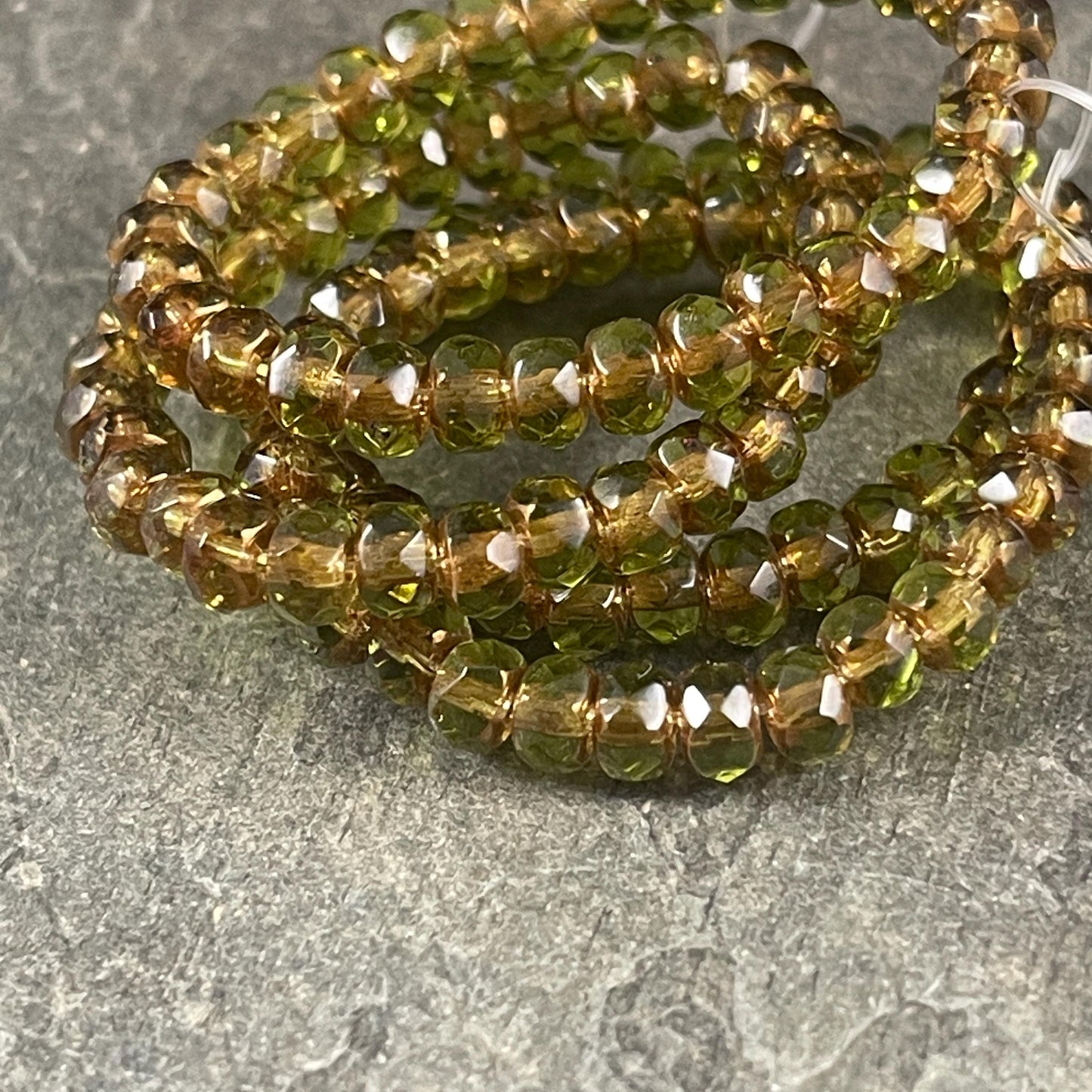 Czech Glass Beads - Olive Green and Bronze, 5x3mm Faceted Rondelle (R5/RJ-1571) * Qty. 30