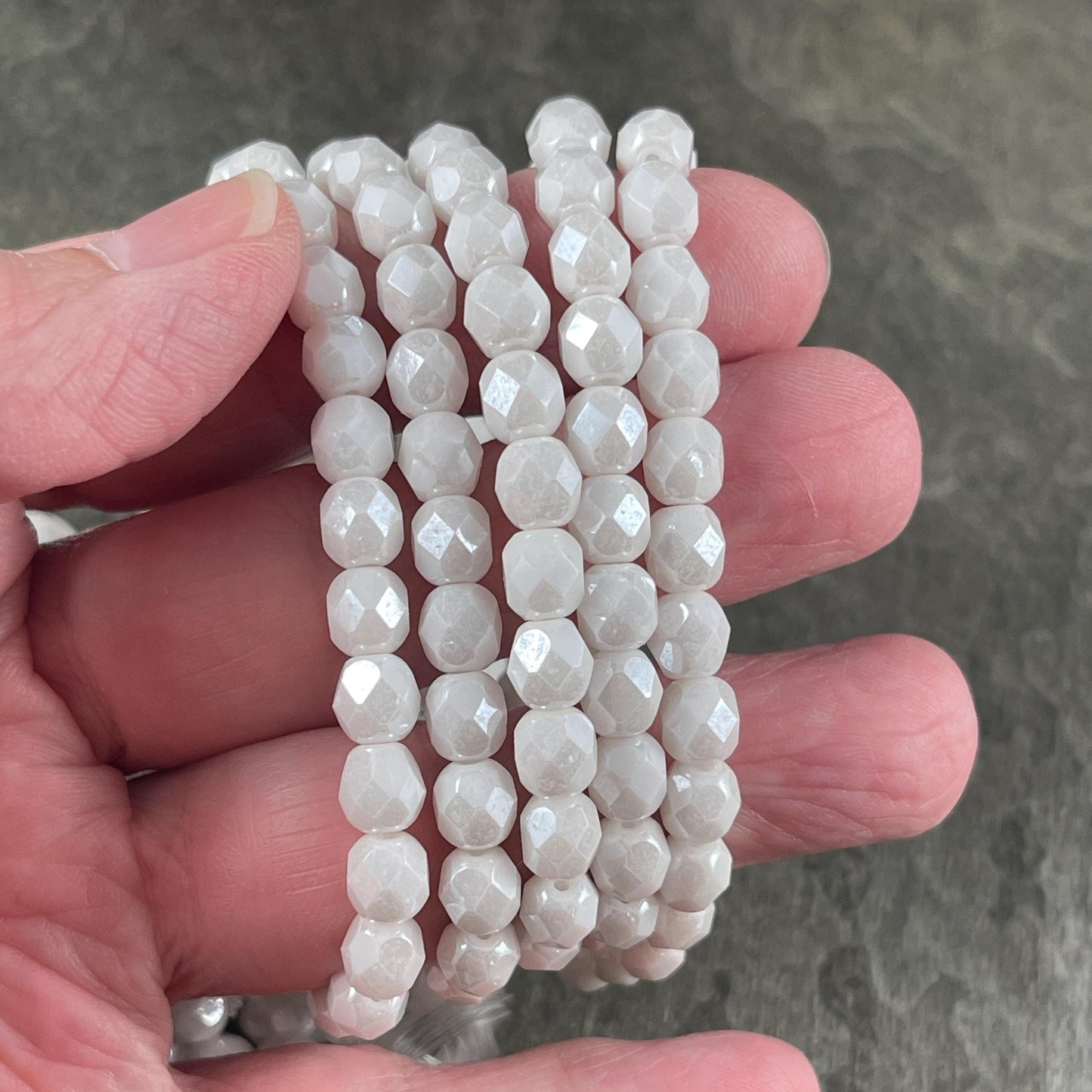 Czech Glass Beads - 6mm Faceted Round Bead, White with Luster Finish (FP6/N-160) * Qty 25