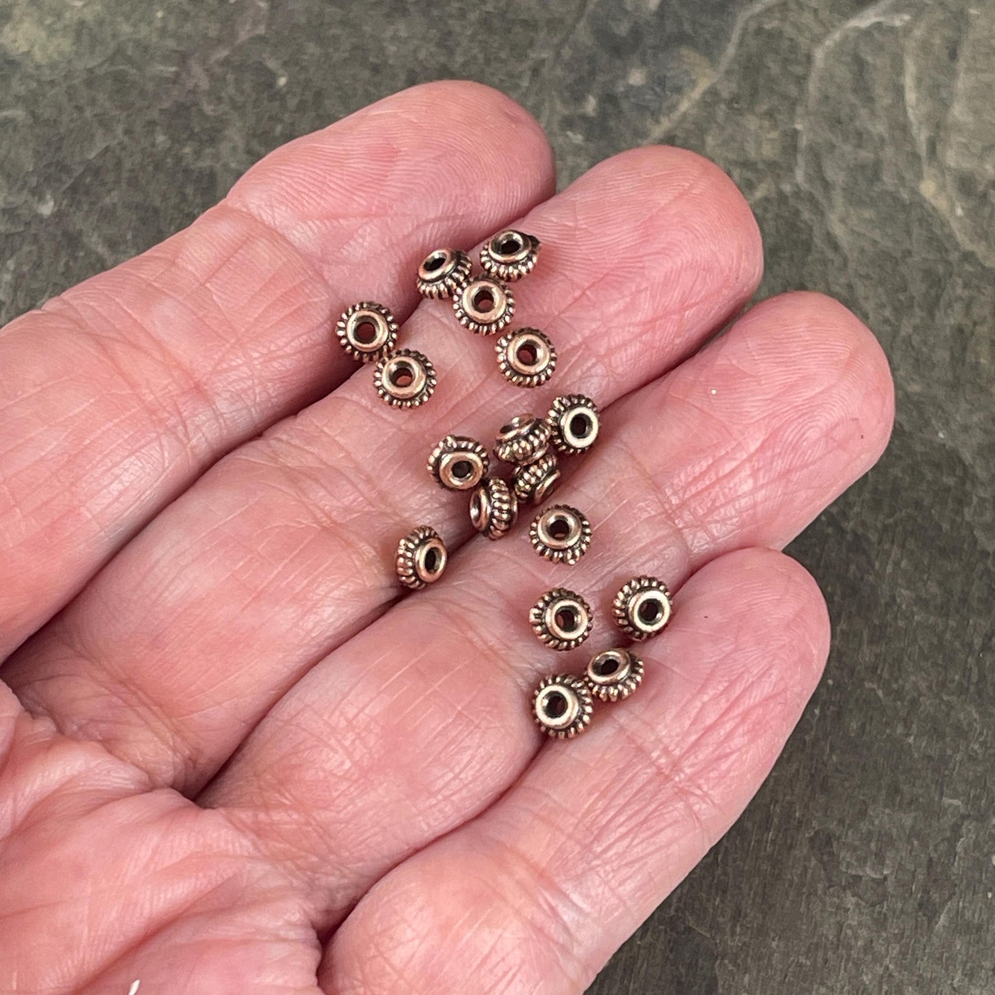 TierraCast 5mm Bead with Coil Rope Trim, Antiqued Copper Spacer Beads (PF/783-87) * Qty. 20