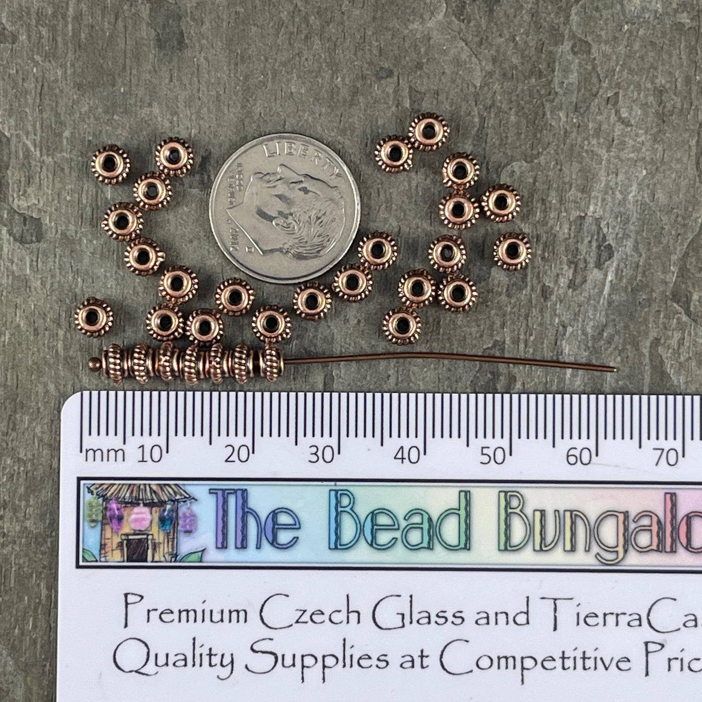 TierraCast 5mm Bead with Coil Rope Trim, Antiqued Copper Spacer Beads (PF/783-87) * Qty. 20