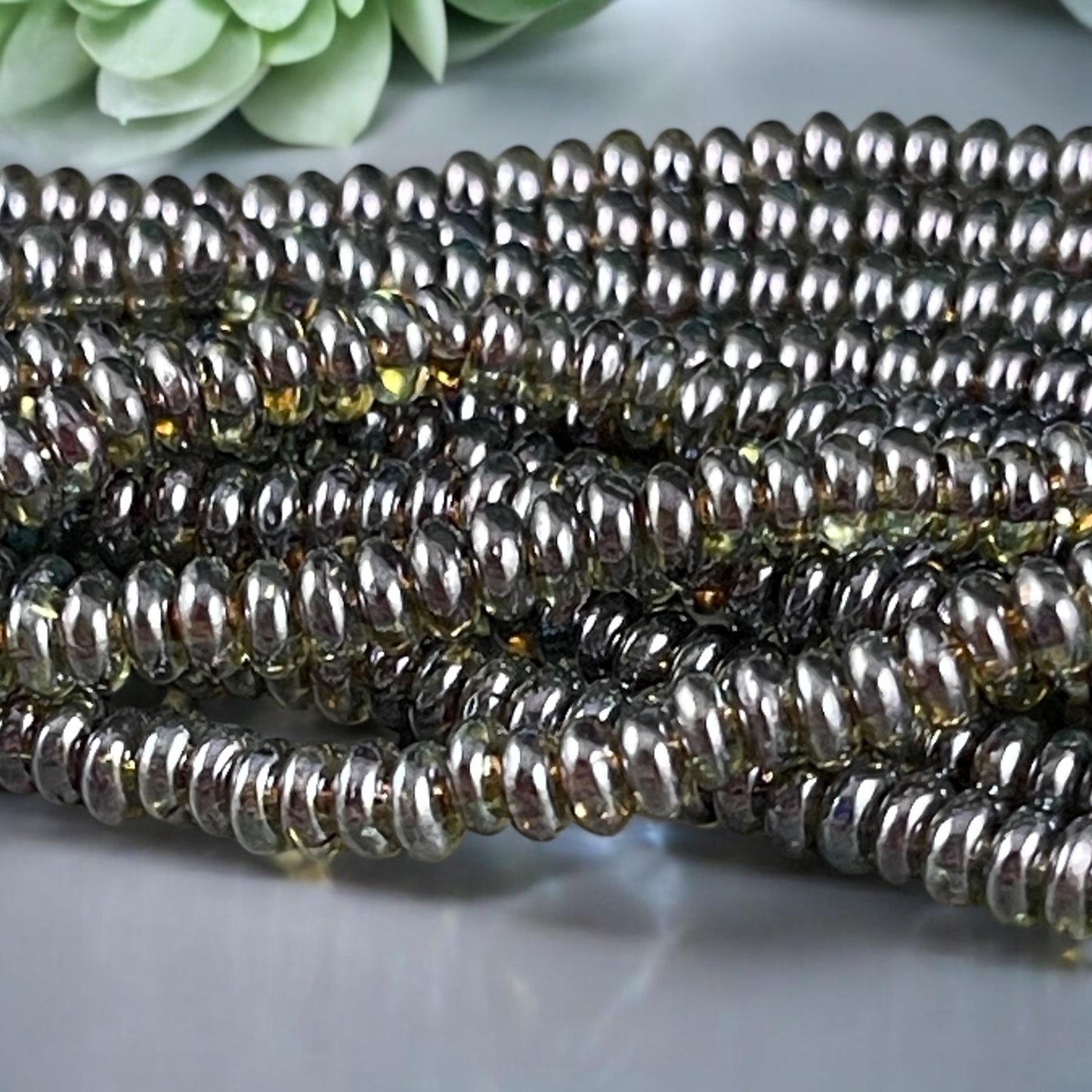 Transparent Olive Green Czech Glass Beads 4x2mm Rondelle Czech Spacer Beads - Transparent Green Luster (RD4/SM-65431) - Qty. 100