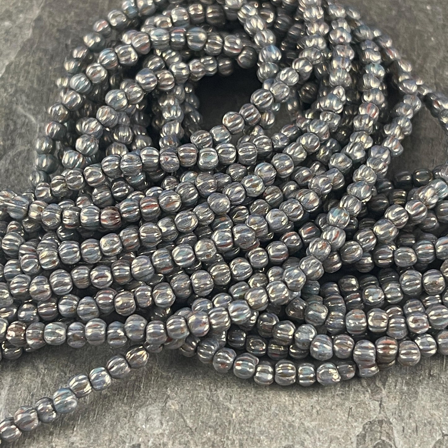 3mm Czech Glass Beads, Bronzed Turquoise Melon Beads, Opaque Picasso Beads (D3M/SM-BT6313) * Qty. 100