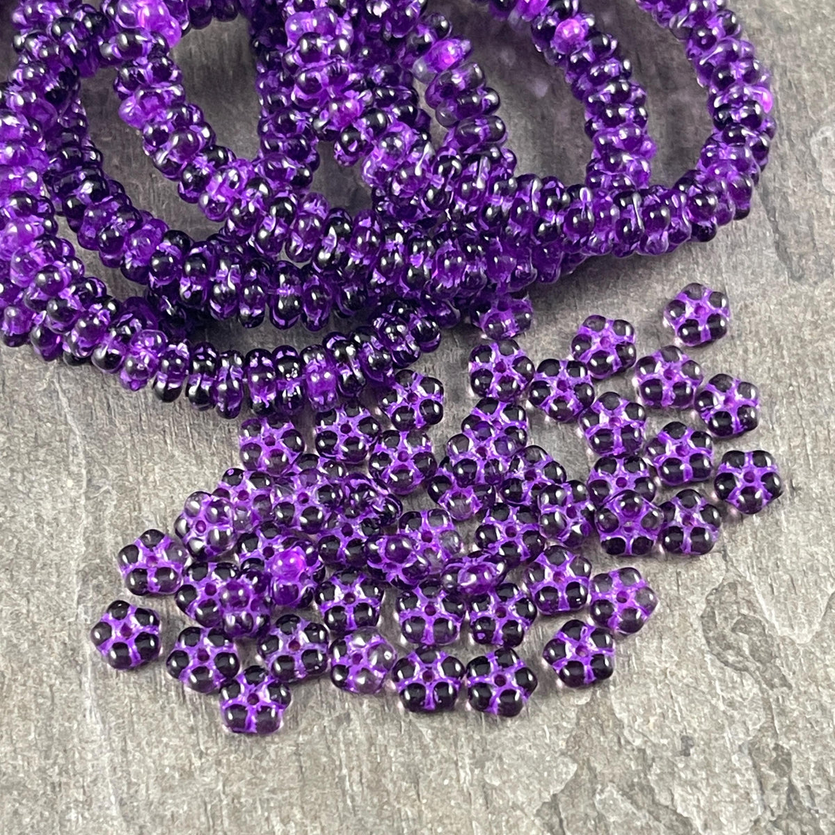 Czech Glass Beads - 5mm Forget-Me-Not Daisy Spacers, Purple (FMN/N-0927.2l) * Qty. 50