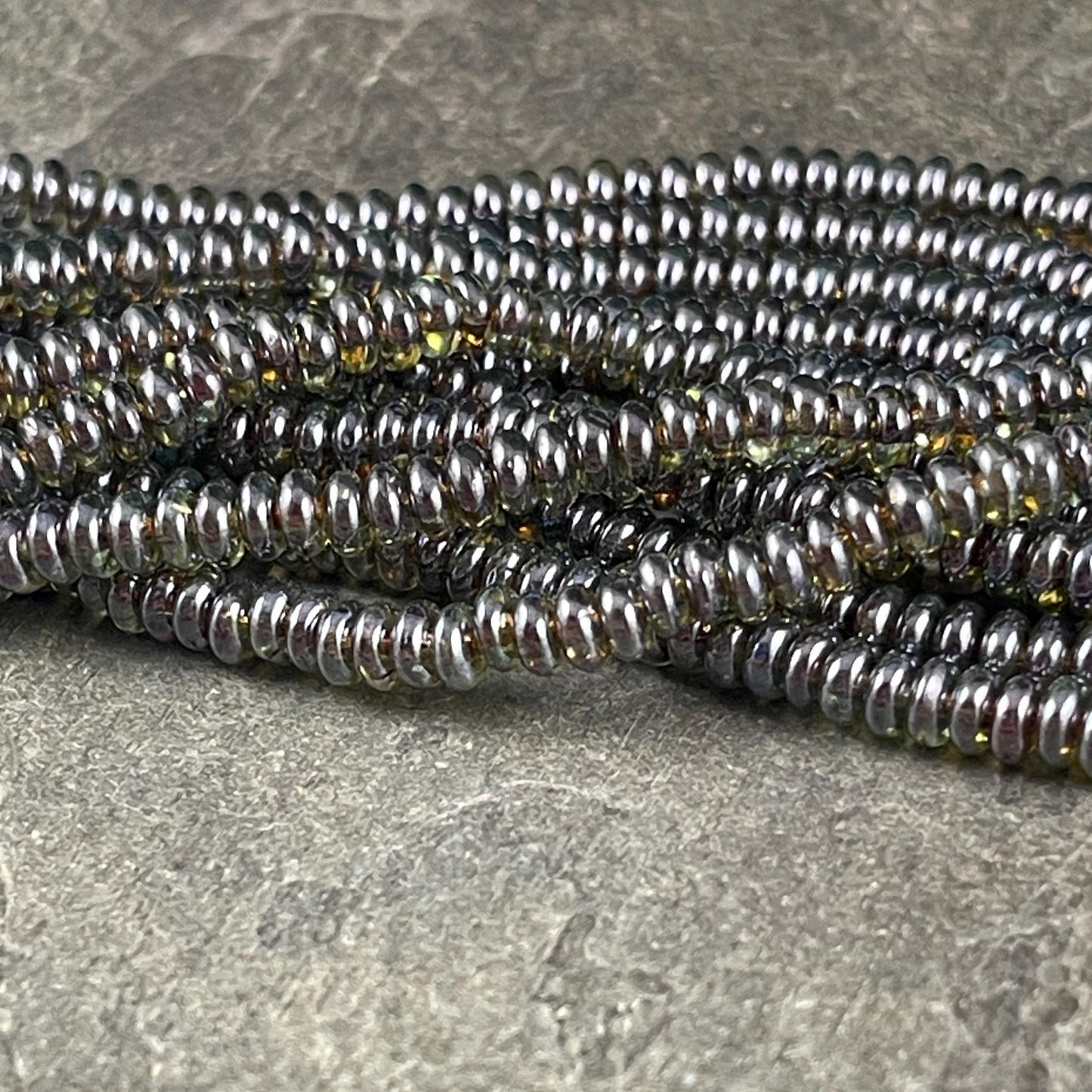 Transparent Olive Green Czech Glass Beads 4x2mm Rondelle Czech Spacer Beads - Transparent Green Luster (RD4/SM-65431) - Qty. 100
