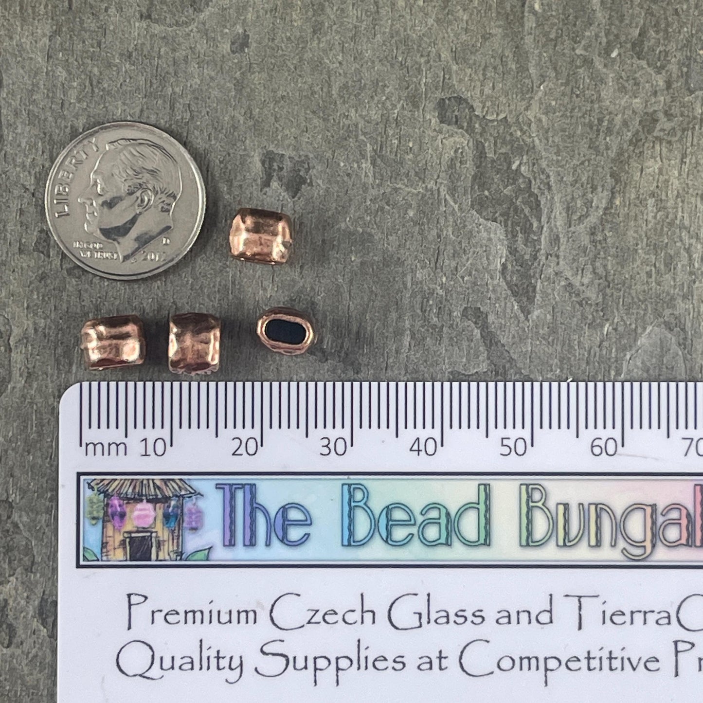 Antiqued Copper Crimpable Bead, TierraCast Large Hole Oval Bead, Distressed 4x2mm Barrel Bead (PF/881-87) * Qty. 4