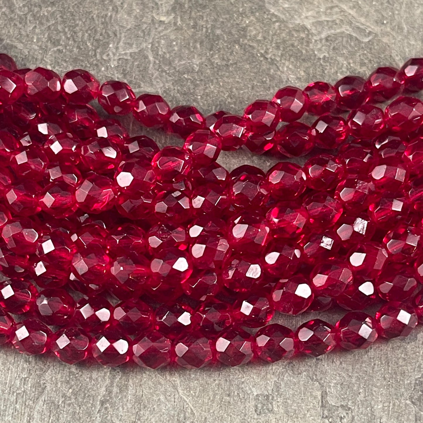 8mm Ruby Red Faceted Czech Glass Beads, Transparent Ruby Red Beads (FP8/SM-9010) * Qty. 25