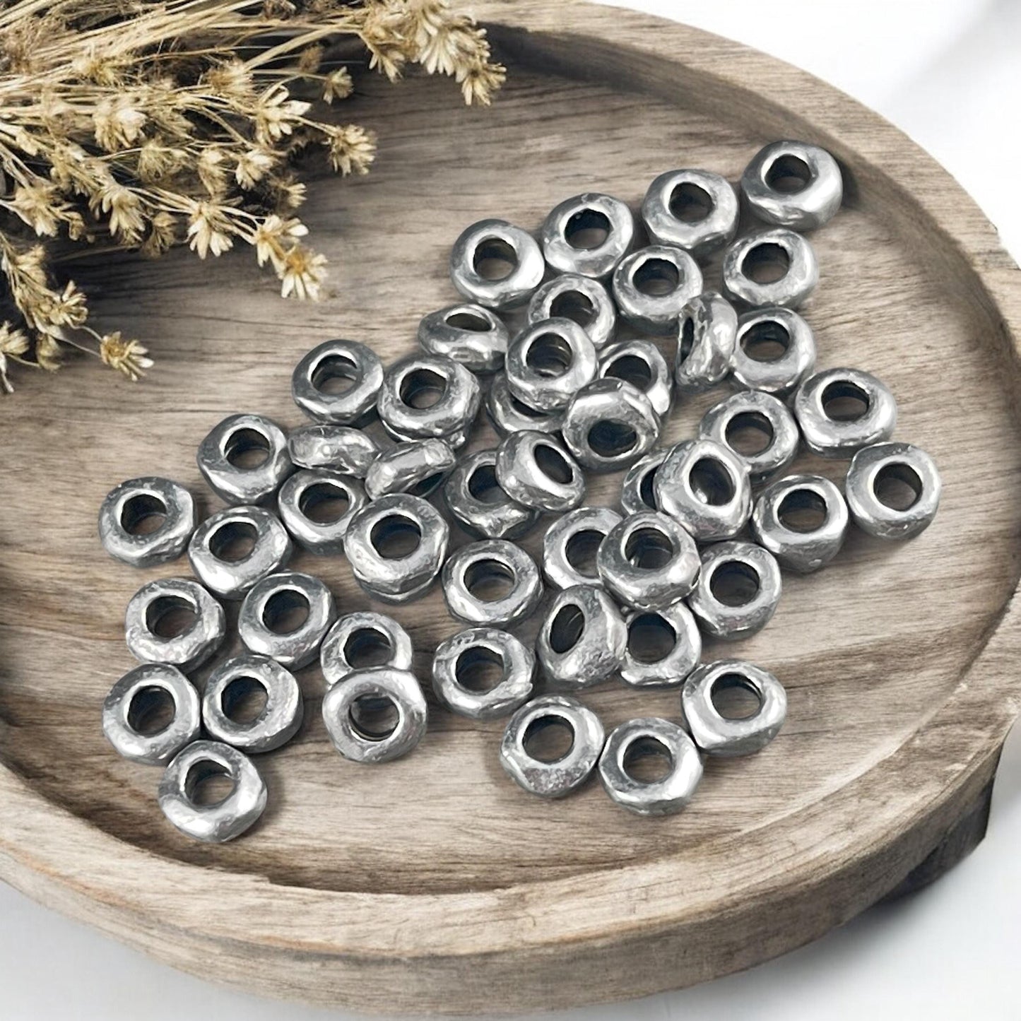 TierraCast Large Hole Heishi Nugget, 4.5mm Nugget Rondelle, Antiqued Pewter Nugget Spacer, Organic Spacer Bead (PF/408-04) * Qty. 30