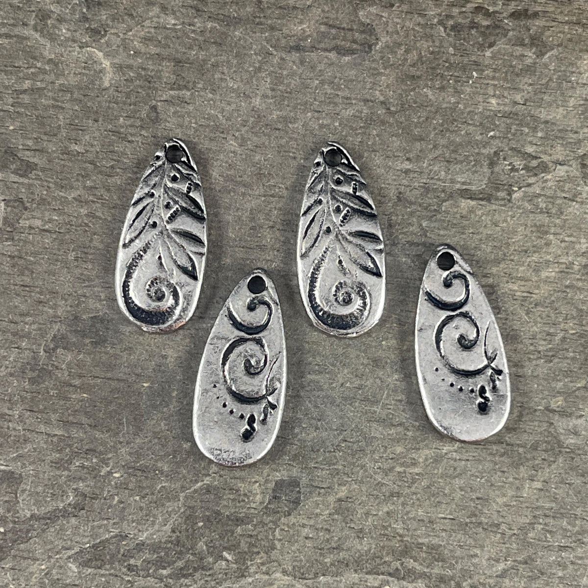 TierraCast Jardin Long Teardrop Charm, Dulce Vida Collection, Antiqued Pewter Finish (PF/583-04) * Qty. 4