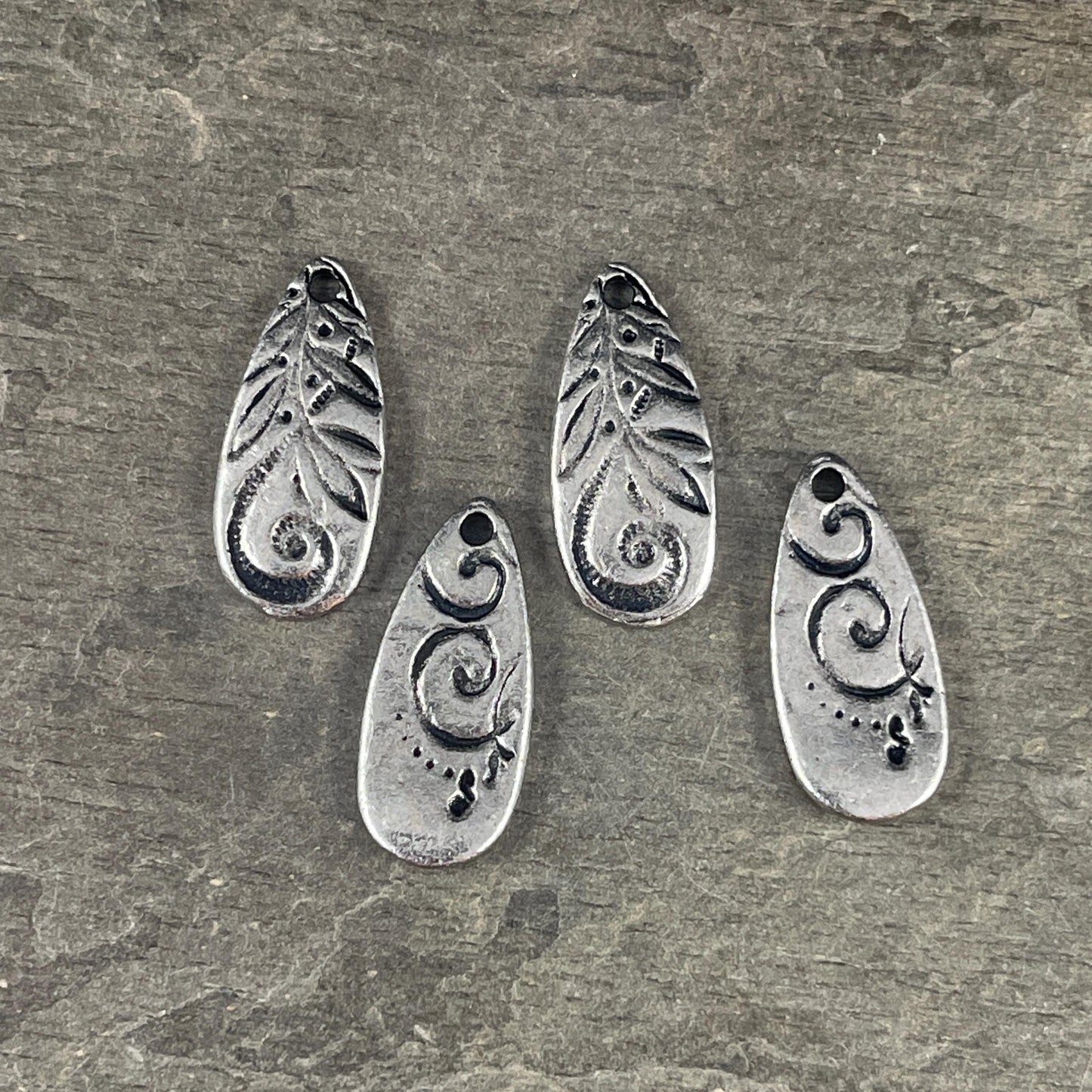 TierraCast Jardin Long Teardrop Charm, Dulce Vida Collection, Antiqued Pewter Finish (PF/583-04) * Qty. 4