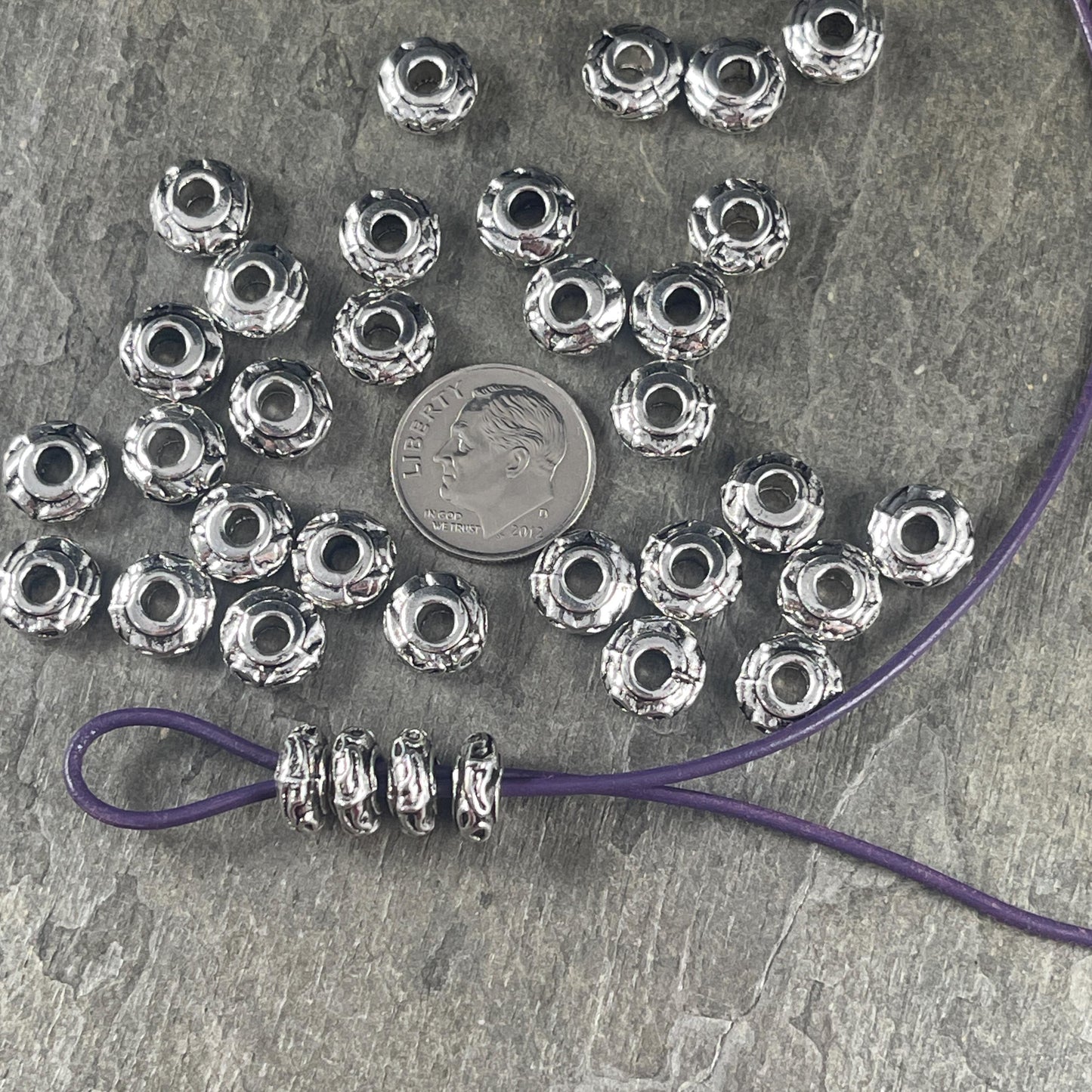 Antiqued Silver Large Hole Beads, 9x4mm Rondelle with 3mm Hole (P003-15AS) * Qty. 50