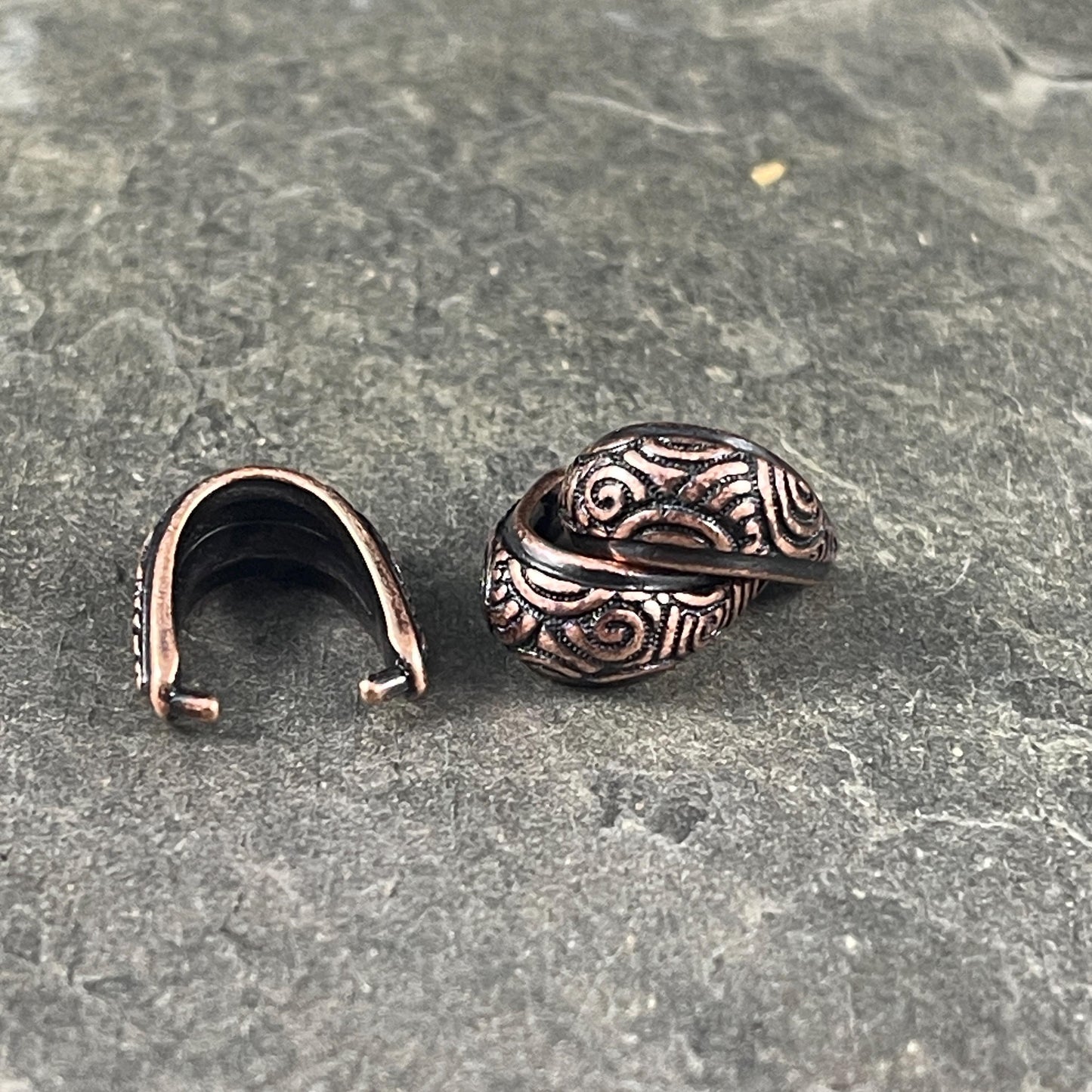 TierraCast 14mm Spiral Pinch Bail, Antiqued Copper Plated Pewter (PF/878-87) * Qty. 2