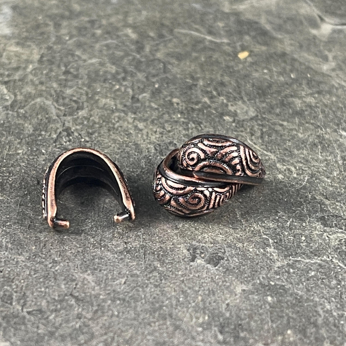 TierraCast 14mm Spiral Pinch Bail, Antiqued Copper Plated Pewter (PF/878-87) * Qty. 2