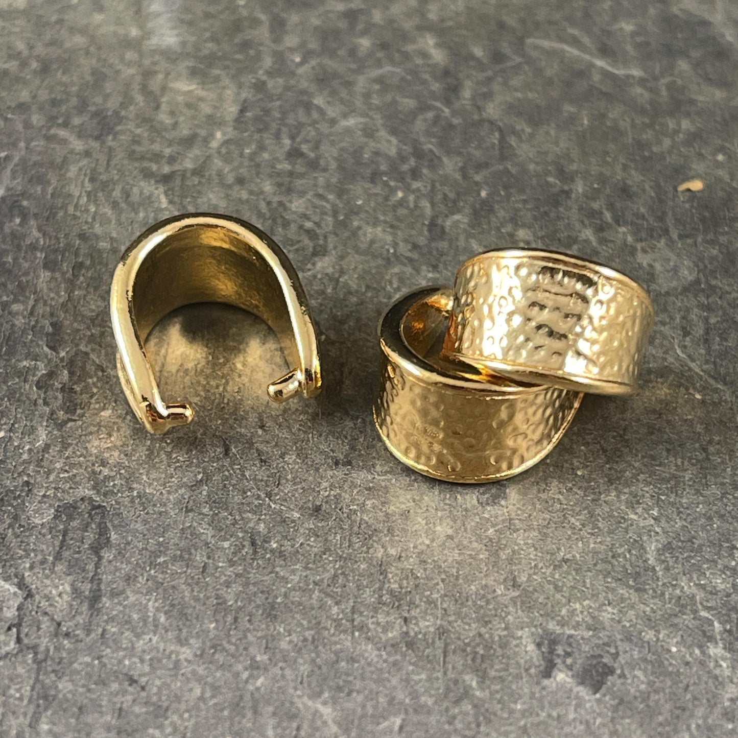 TierraCast 15mm Hammered Pinch Bail, 24k Gold Plated, Nickel Free (PF/928-12) * Qty. 2