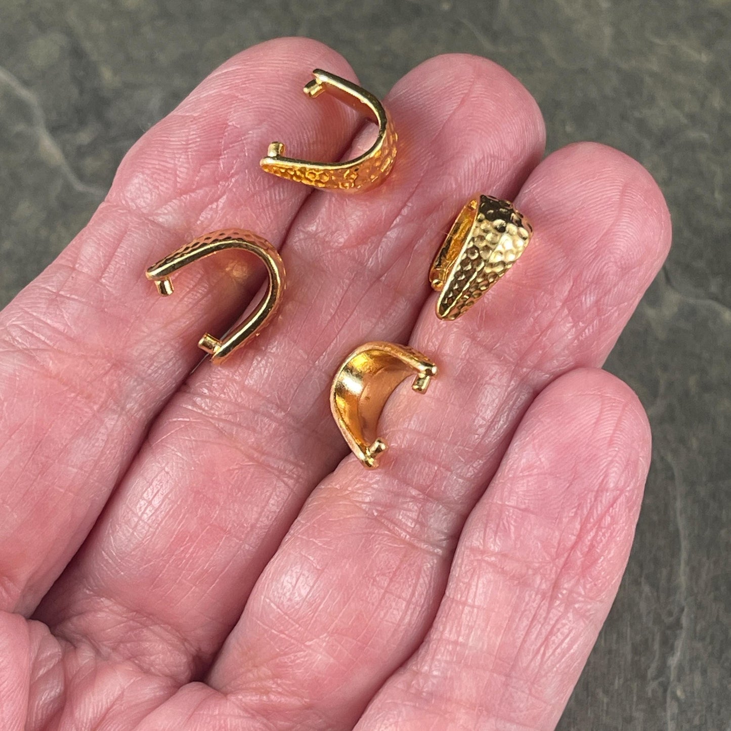 TierraCast Shiny Gold Pinch Bail, 11mm Hammered 24k Gold Plated Bail (PF/875-12) * Qty. 3