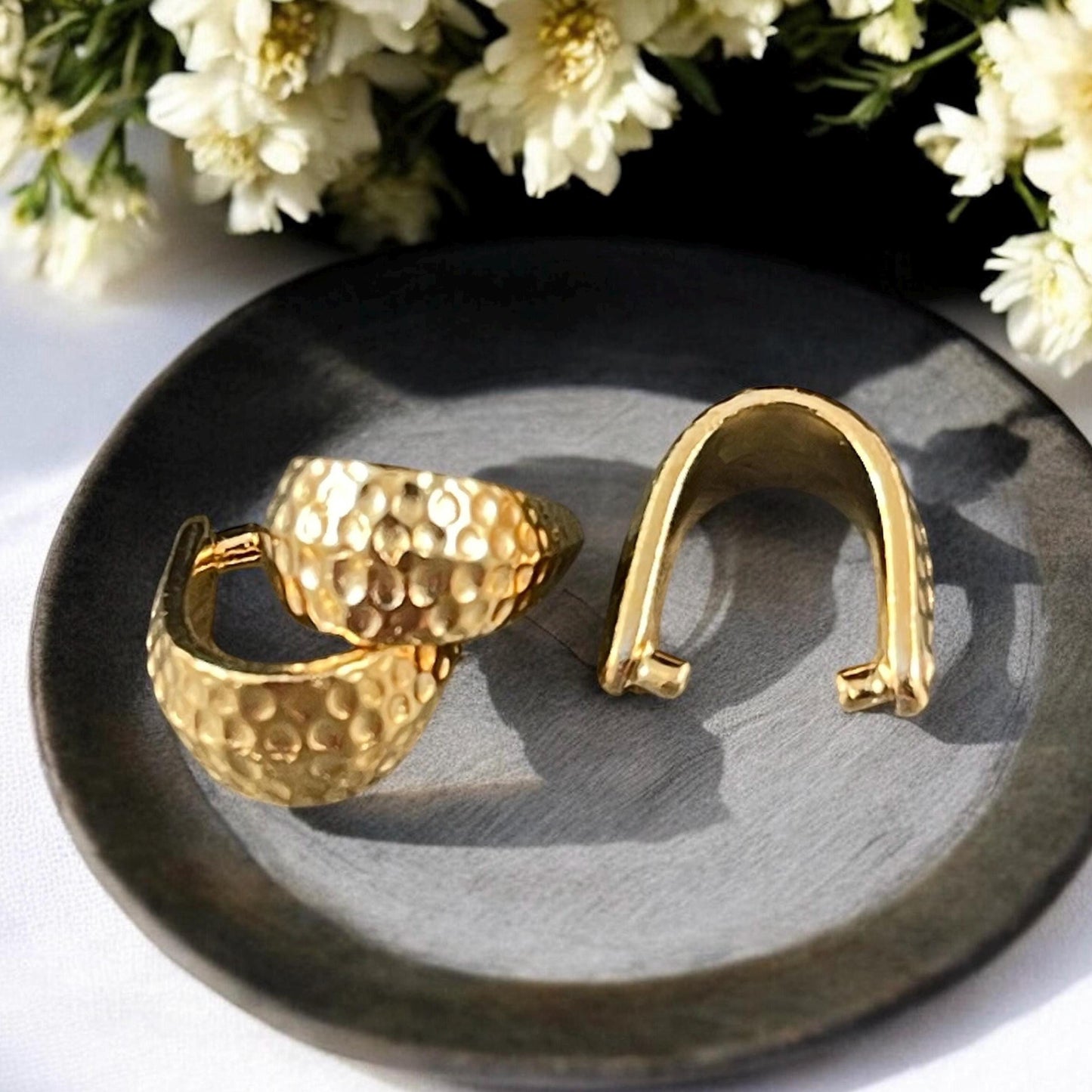 TierraCast Shiny Gold Pinch Bail, 11mm Hammered 24k Gold Plated Bail (PF/875-12) * Qty. 3