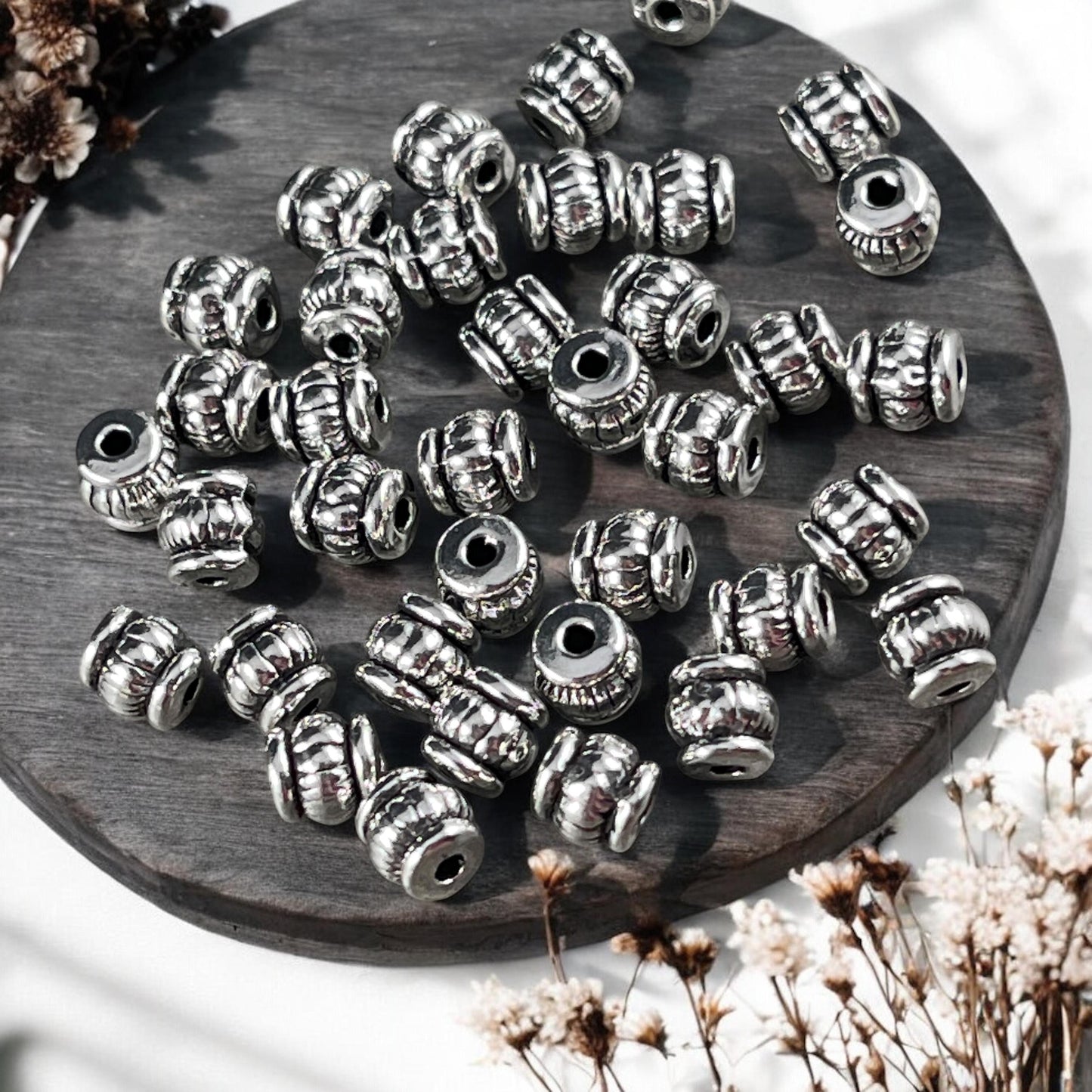 Antiqued Silver Bead, 5x5mm Barrel Bead with 1mm Hole, Nickel Free Metal Spacer Beads (Q043-AS) * Qty. 100