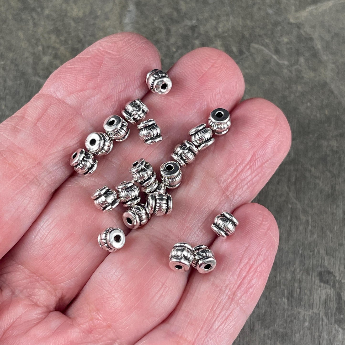 Antiqued Silver Bead, 5x5mm Barrel Bead with 1mm Hole, Nickel Free Metal Spacer Beads (Q043-AS) * Qty. 100