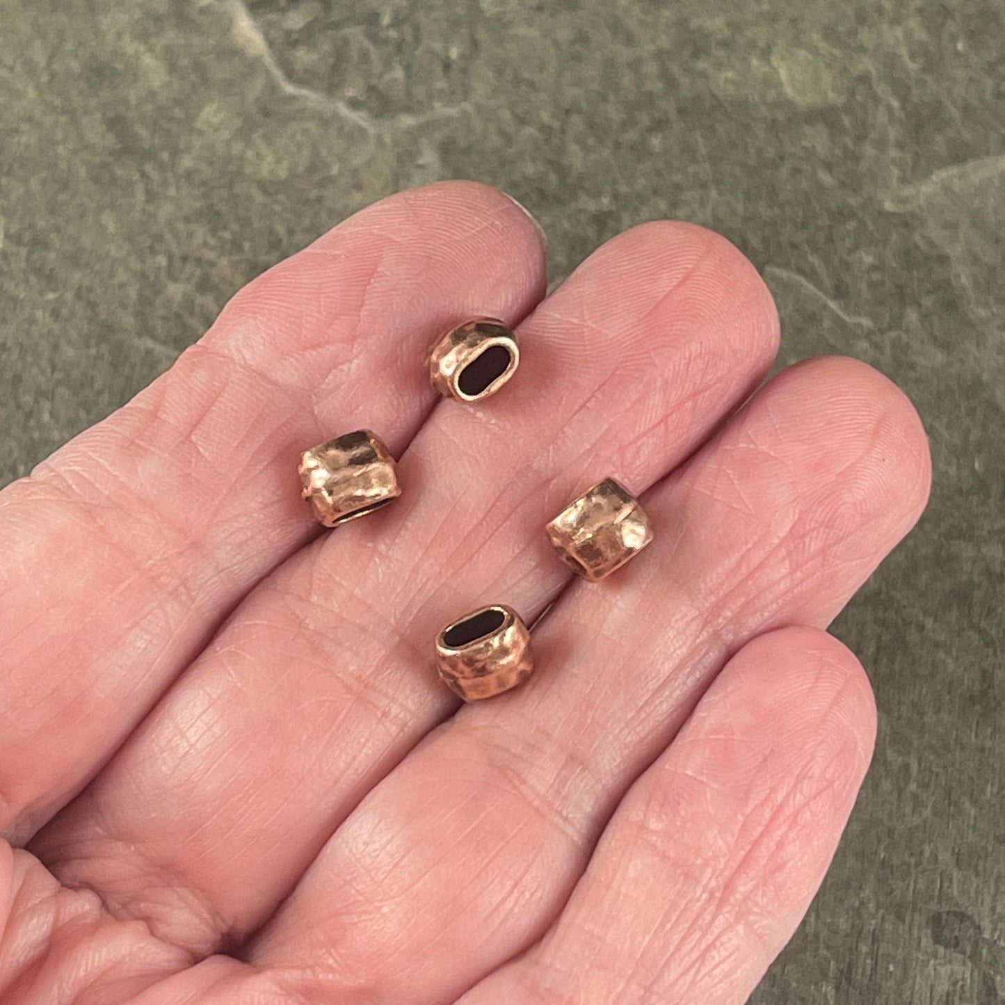 Antiqued Copper Crimpable Bead, TierraCast Large Hole Oval Bead, Distressed 4x2mm Barrel Bead (PF/881-87) * Qty. 4