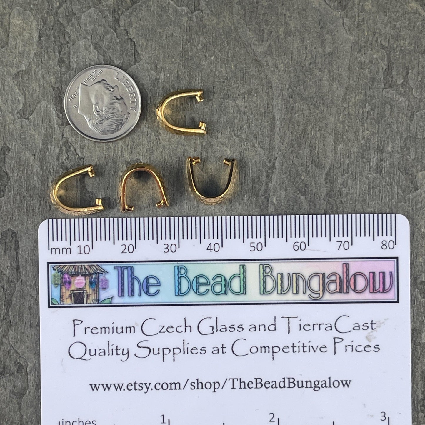 TierraCast Shiny Gold Pinch Bail, 11mm Hammered 24k Gold Plated Bail (PF/875-12) * Qty. 3