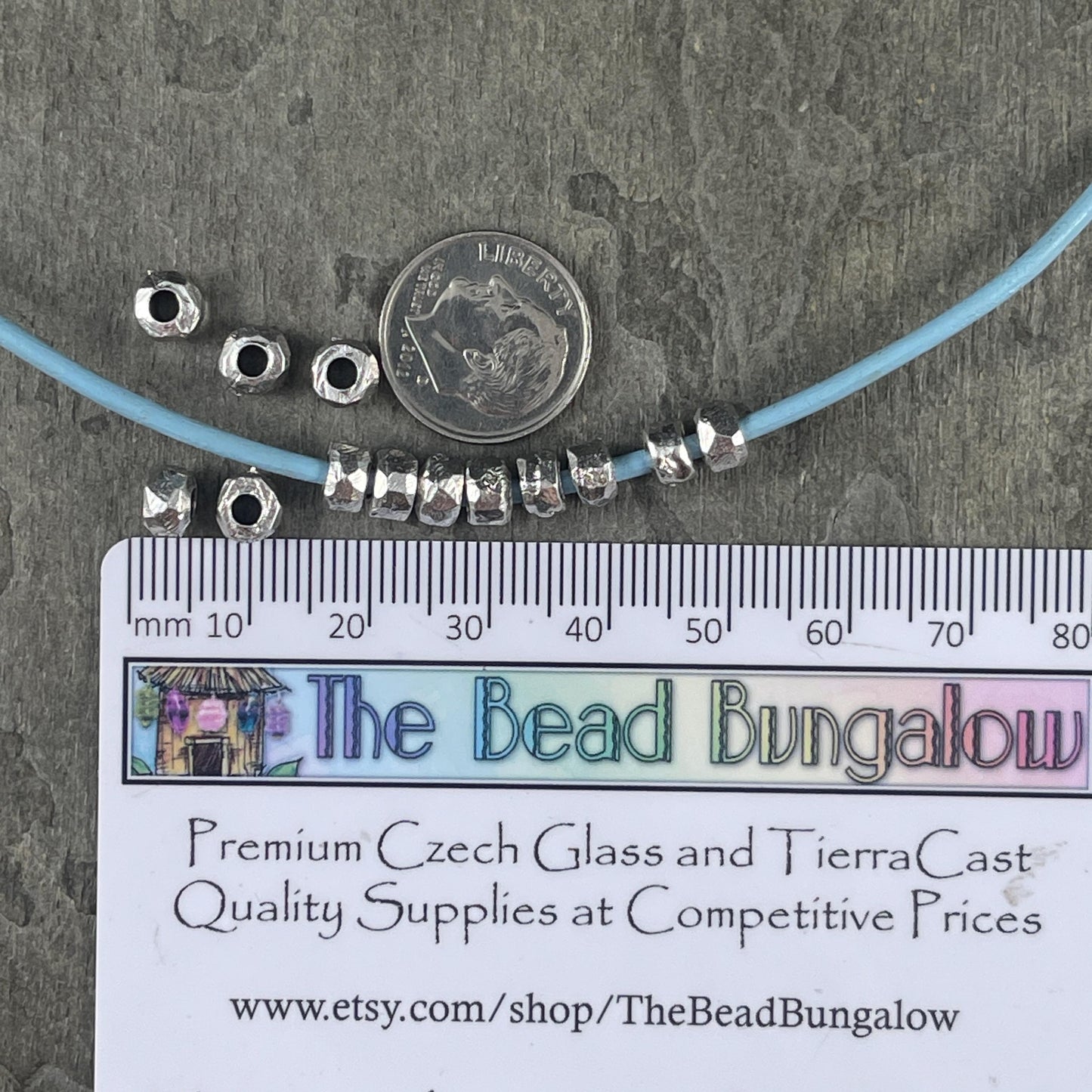 Silver Rondelle with Large Hole, 5.5mm Organic Shaped Nugget Bead with 2.5mm Hole (PF/2788-25-77) * Qty. 20