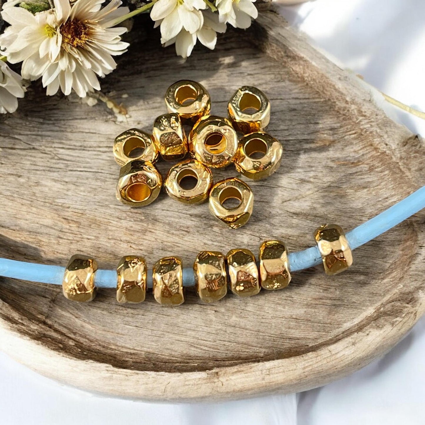 24k Gold Rondelle with Large Hole, 5.5mm Organic Shaped Nugget Bead with 2.5mm Hole, Nickel Free (PF/2788-25-12) * Qty. 20