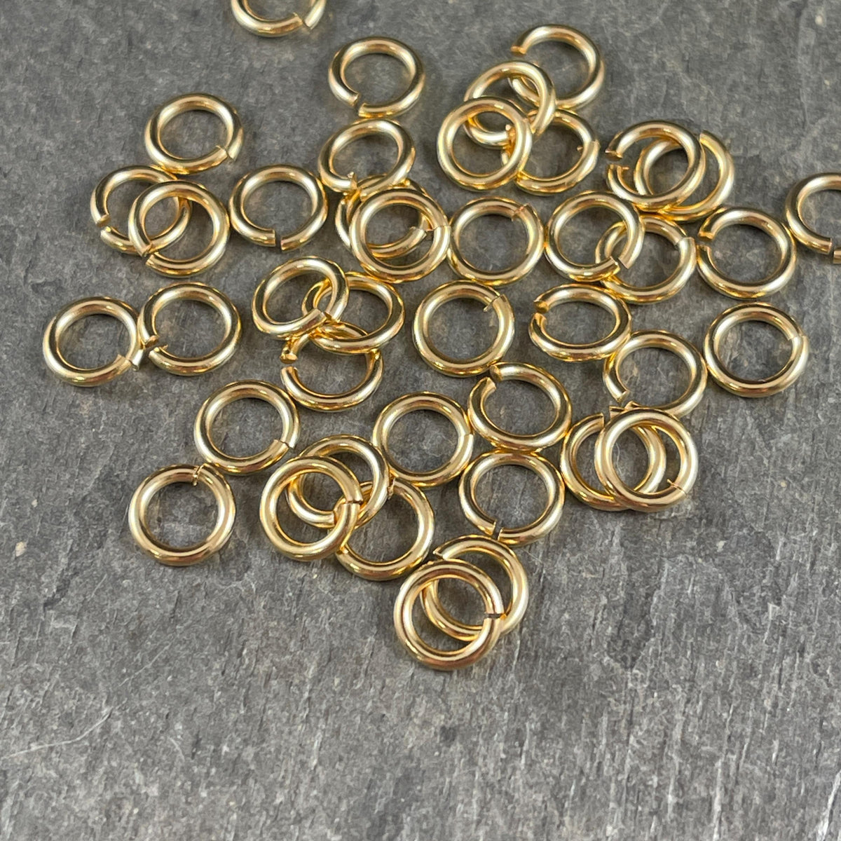 7mm Round Jump Rings, 16g Open, 24k Gold Plated Brass (PF/651-07-12) * Qty. 50