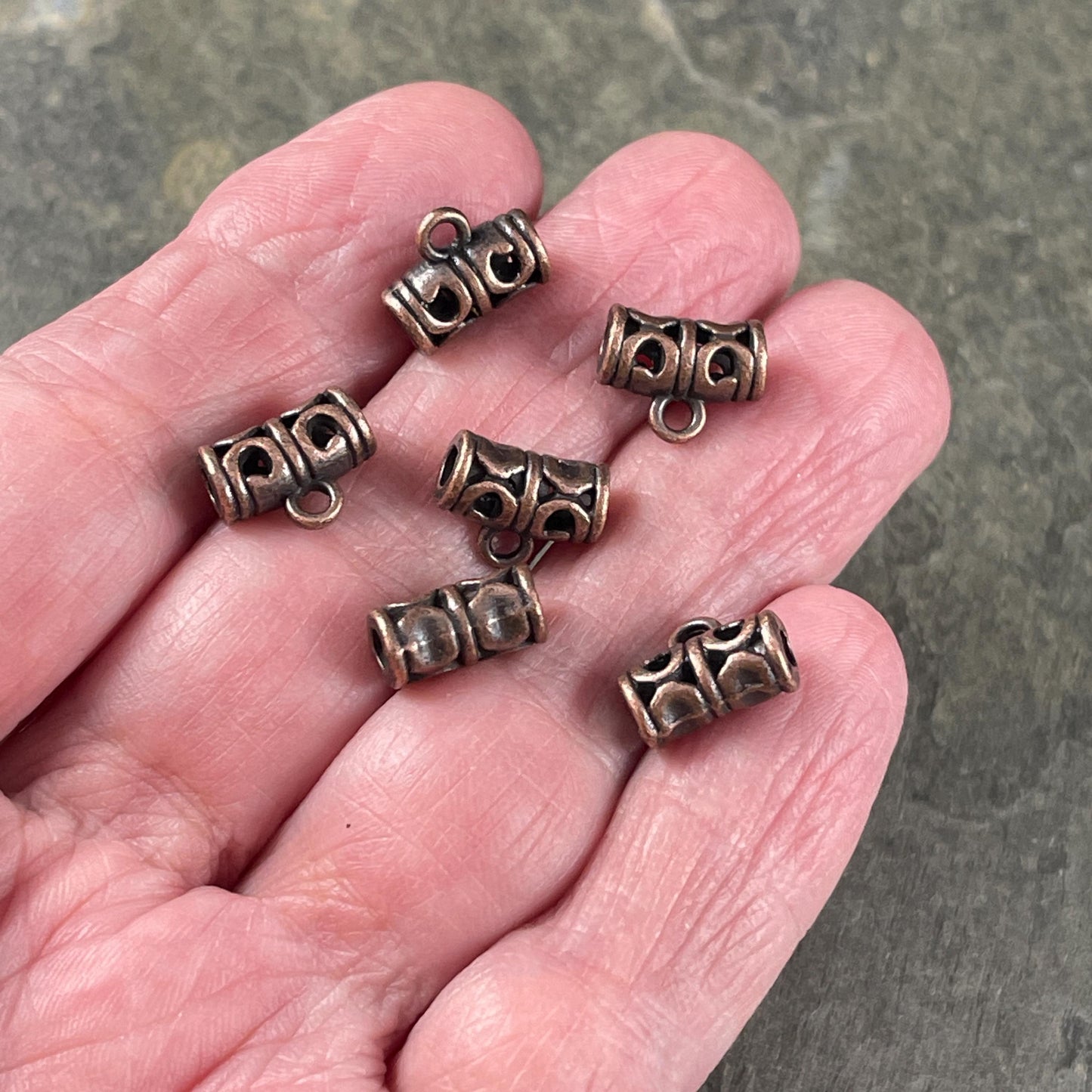 Copper Tube Bail with Loop, 11.5mmx5.5mm with 2mm hole Nickel Free Antiqued Copper Bail for Cord (RLF10546Y-NF) * Qty. 20