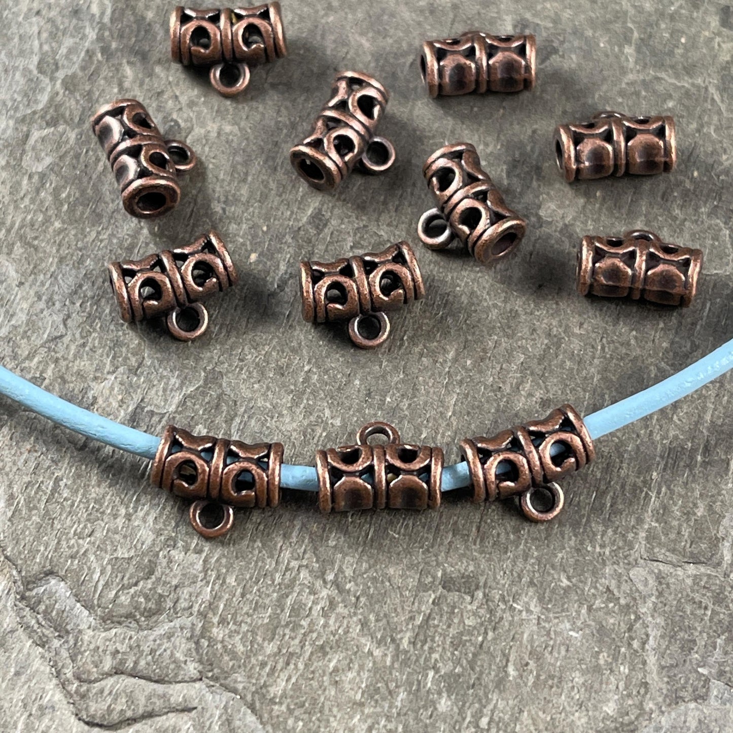 Copper Tube Bail with Loop, 11.5mmx5.5mm with 2mm hole Nickel Free Antiqued Copper Bail for Cord (RLF10546Y-NF) * Qty. 20