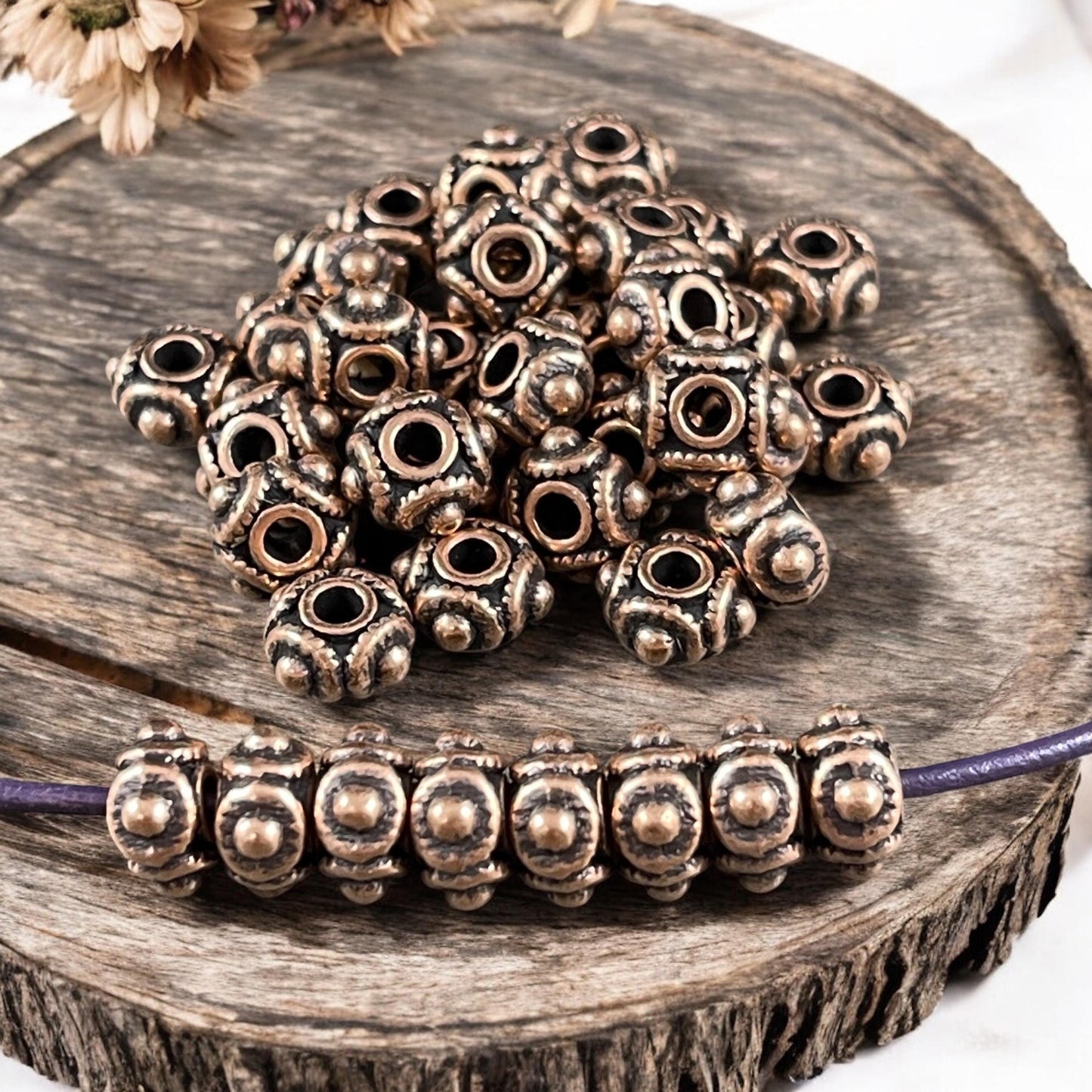 Antiqued Copper Squared Spacer Bead, 8x5mm Decorative Spacer with 2mm Hole (Q039-R-FF) * Qty. 50