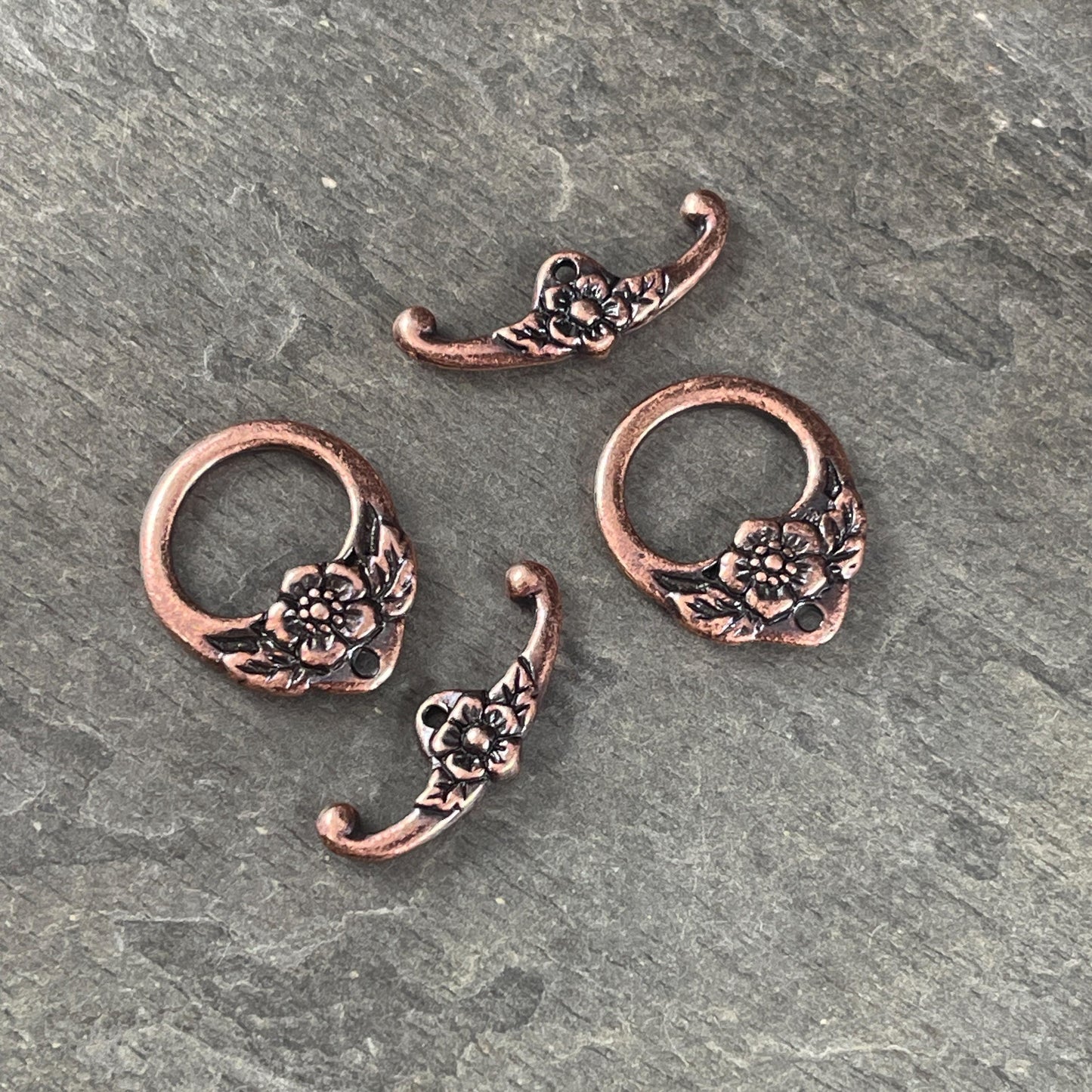 TierraCast Large Floral Toggle Clasp, Antiqued Copper Plated Pewter (PF/968-87) * Qty. 2