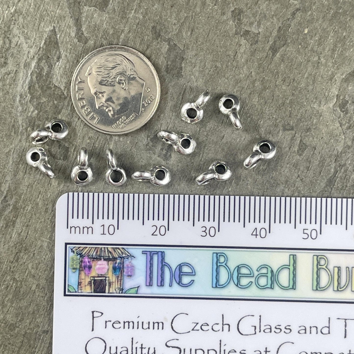 Small Bail Bead, Antiqued Silver Bail for Leather Cord, Charm Bracelet Bail (PF/8023-77) * Qty. 20