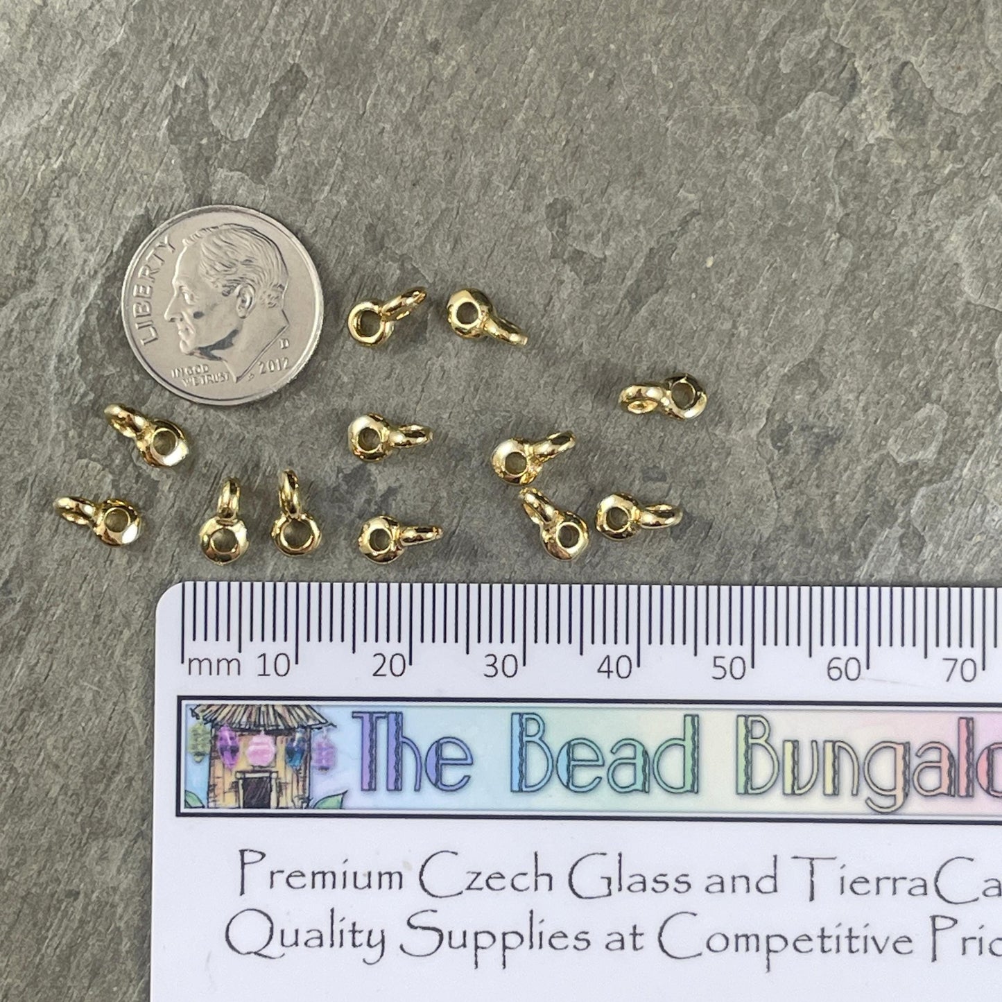 Small Bail Bead, 24k Gold Plated Bail for Leather Cord, Charm Bracelet Bail (PF/8023-12) * Qty. 20