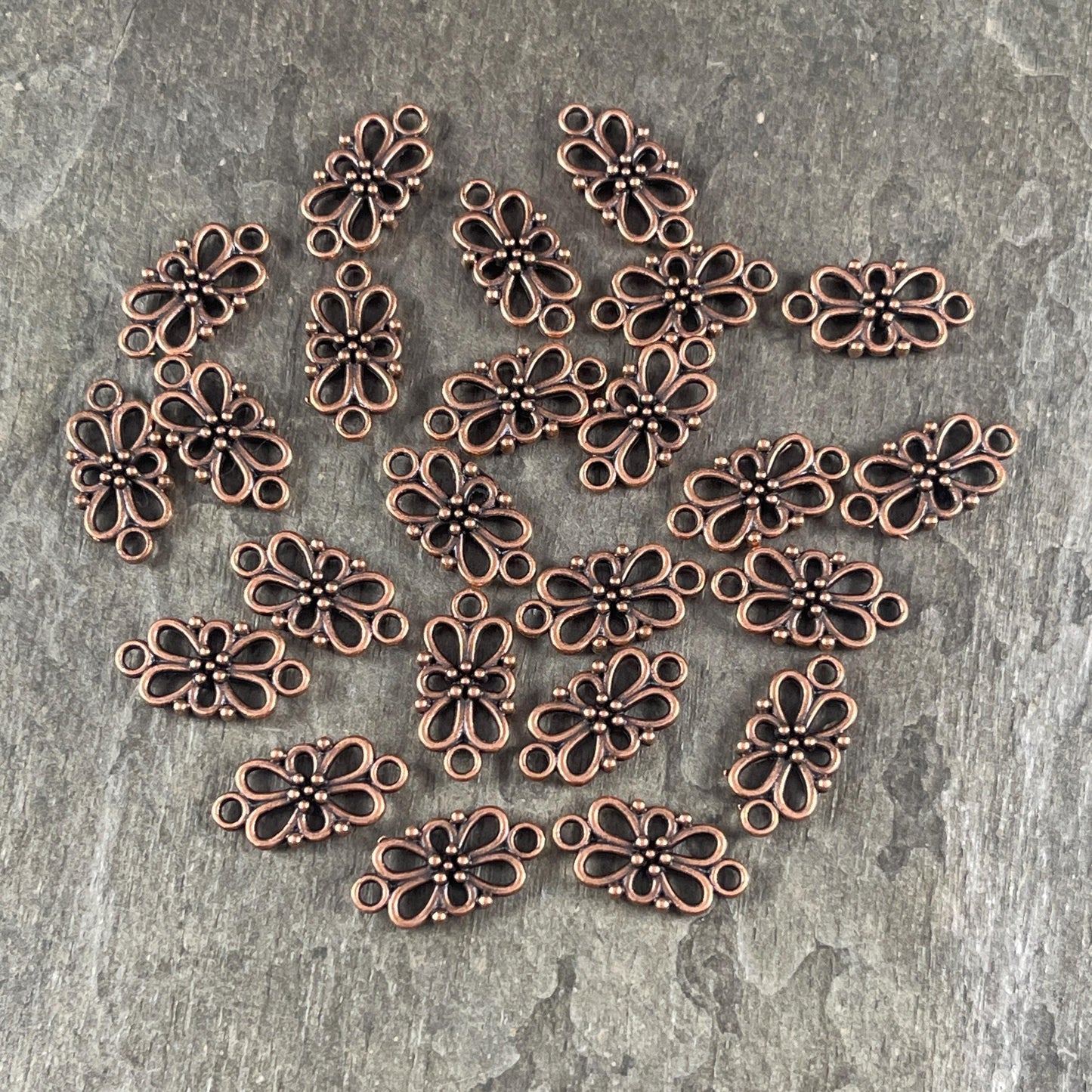 Antiqued Copper Link, 16x8mm Floral Design, Nickel Free Copper Connector (RLF5094Y-NF) * Qty. 50