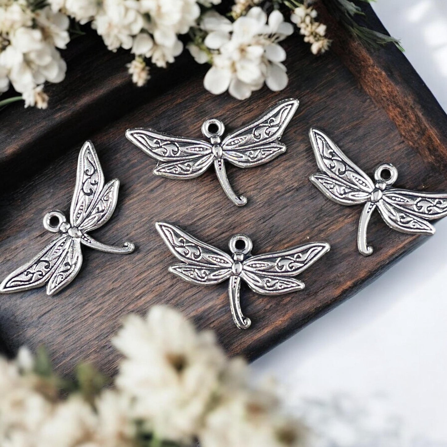 Silver Dragonfly Charm, 31.5x17mm Dragonfly Pendant, Antiqued Silver Charms (S323-027AS) * Qty. 20