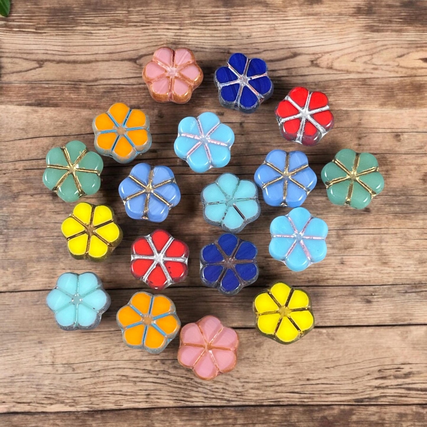 Czech Glass Beads, 10mm Table Cut Forget-Me-Not Sampler (TCFMN-mix) * Qty. 18 beads