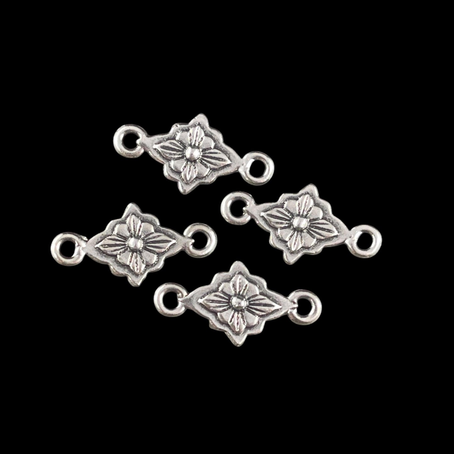 TierraCast Reina Link, Antiqued Silver Floral Theme Diamond Shaped Link (PF/733-77) * Qty. 6