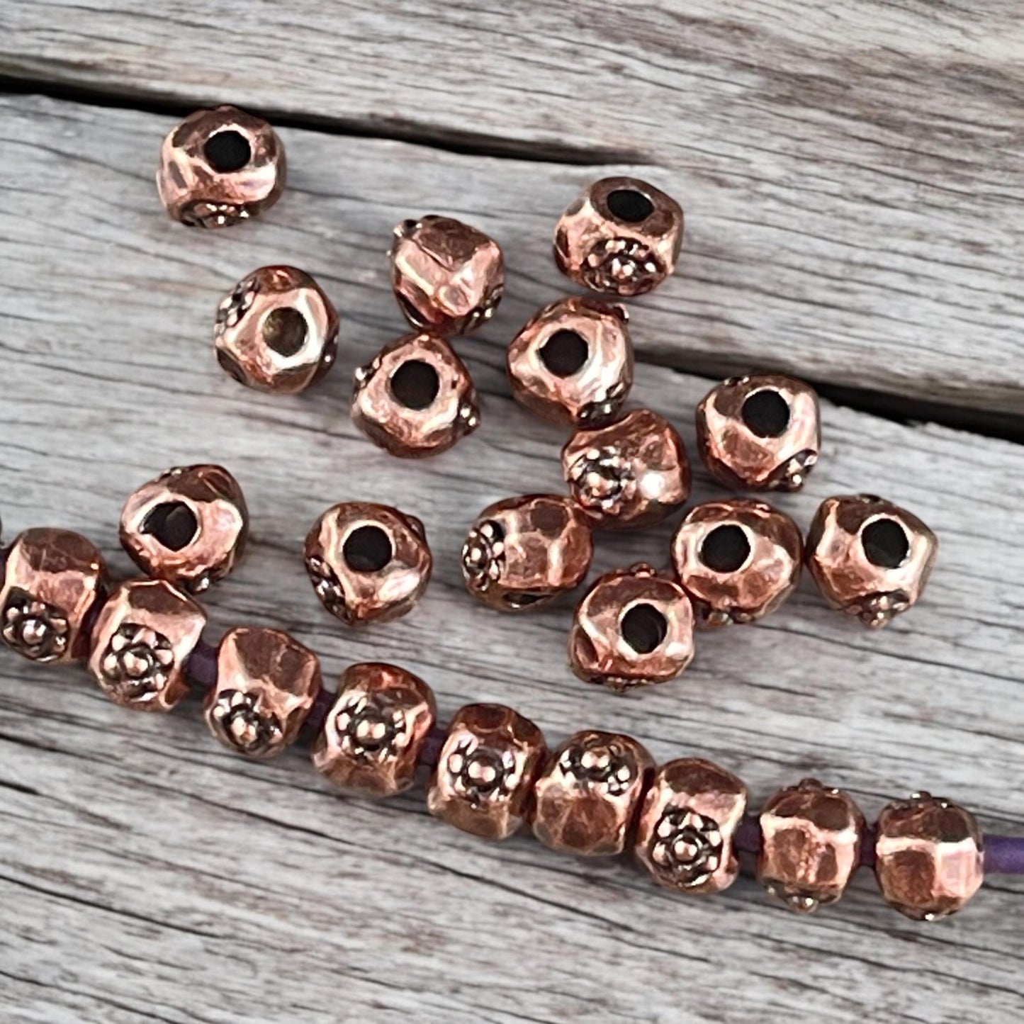TierraCast Flower Nugget Bead, Large Hole Spacer Bead, Antiqued Copper Floral Theme Bead (PF/413-87) * Qty. 10
