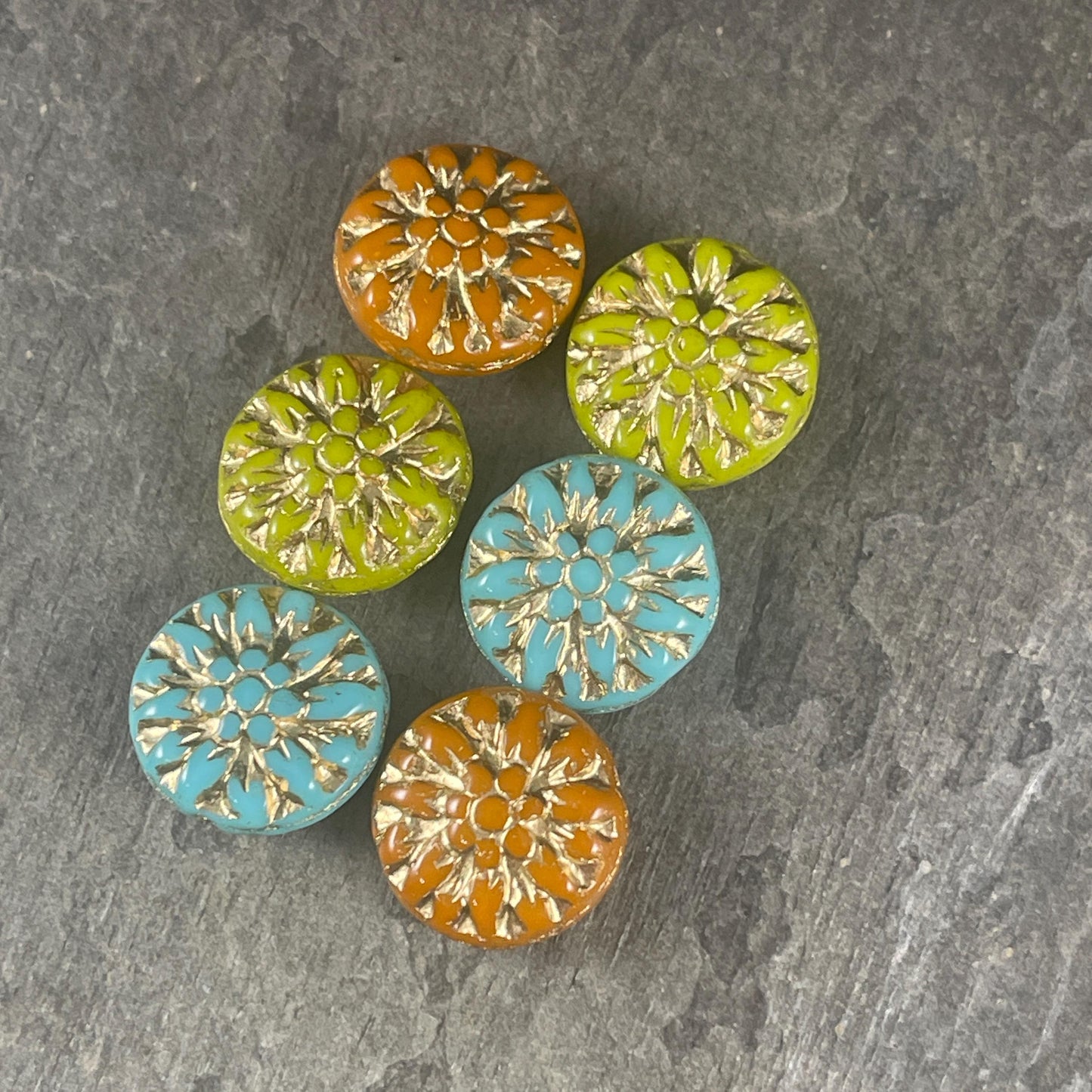 Czech Glass Bead Assortment - 14mm Dahlia Flower Beads - Pairs for Earrings, Flower Assortment (DM-4) * Qty. 6