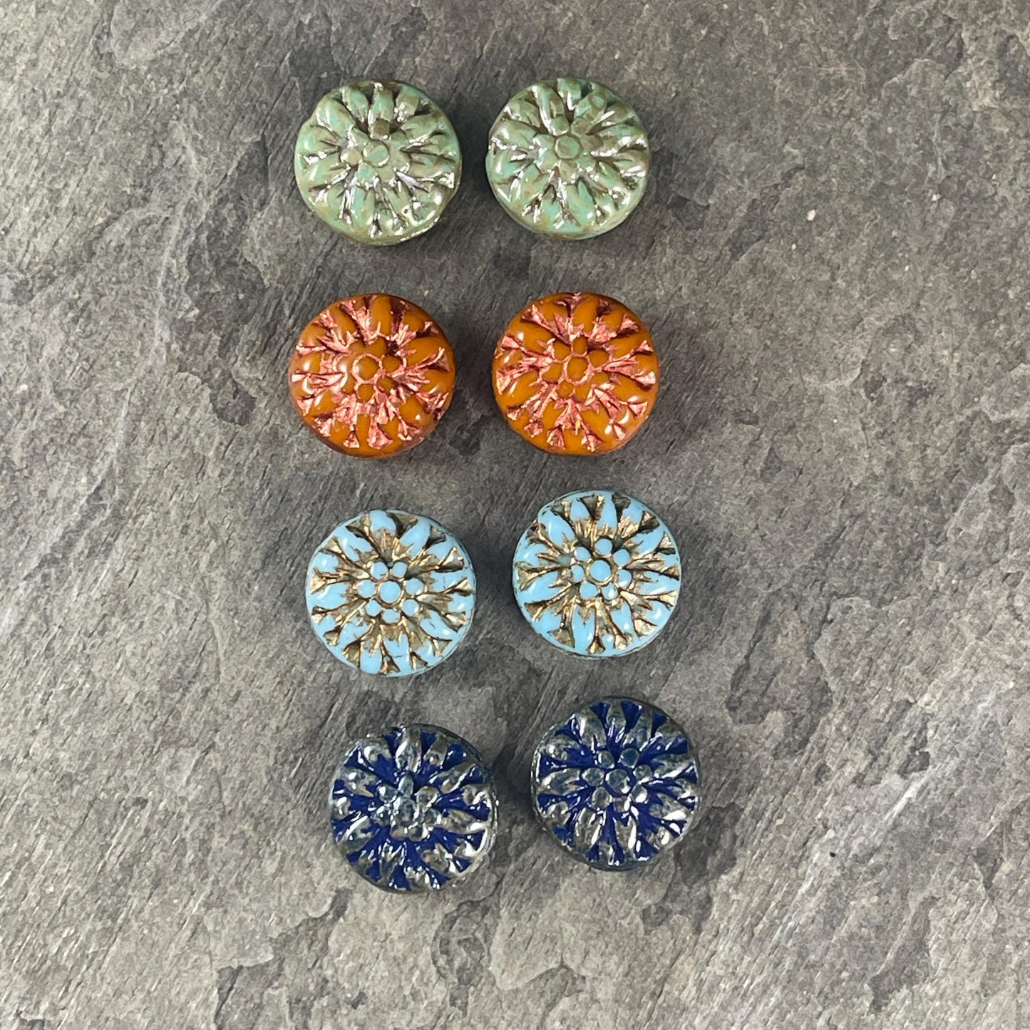 Czech Glass Bead Assortment - 14mm Dahlia Flower Beads - Pairs for Earrings, Flower Assortment (DM-2) * Qty. 8