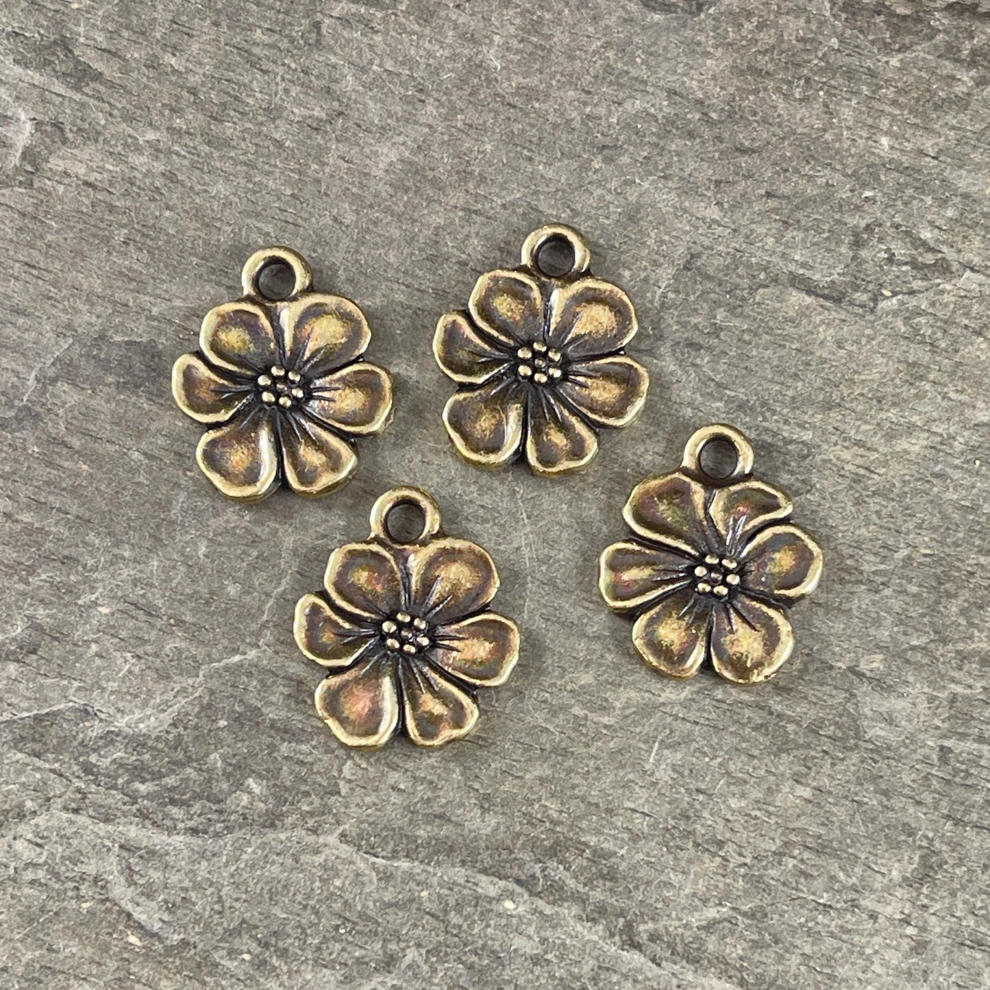 TierraCast 17x14mm Apple Blossom Charms, Antiqued Brass Flower Charm (PF/529-57) * Qty. 4