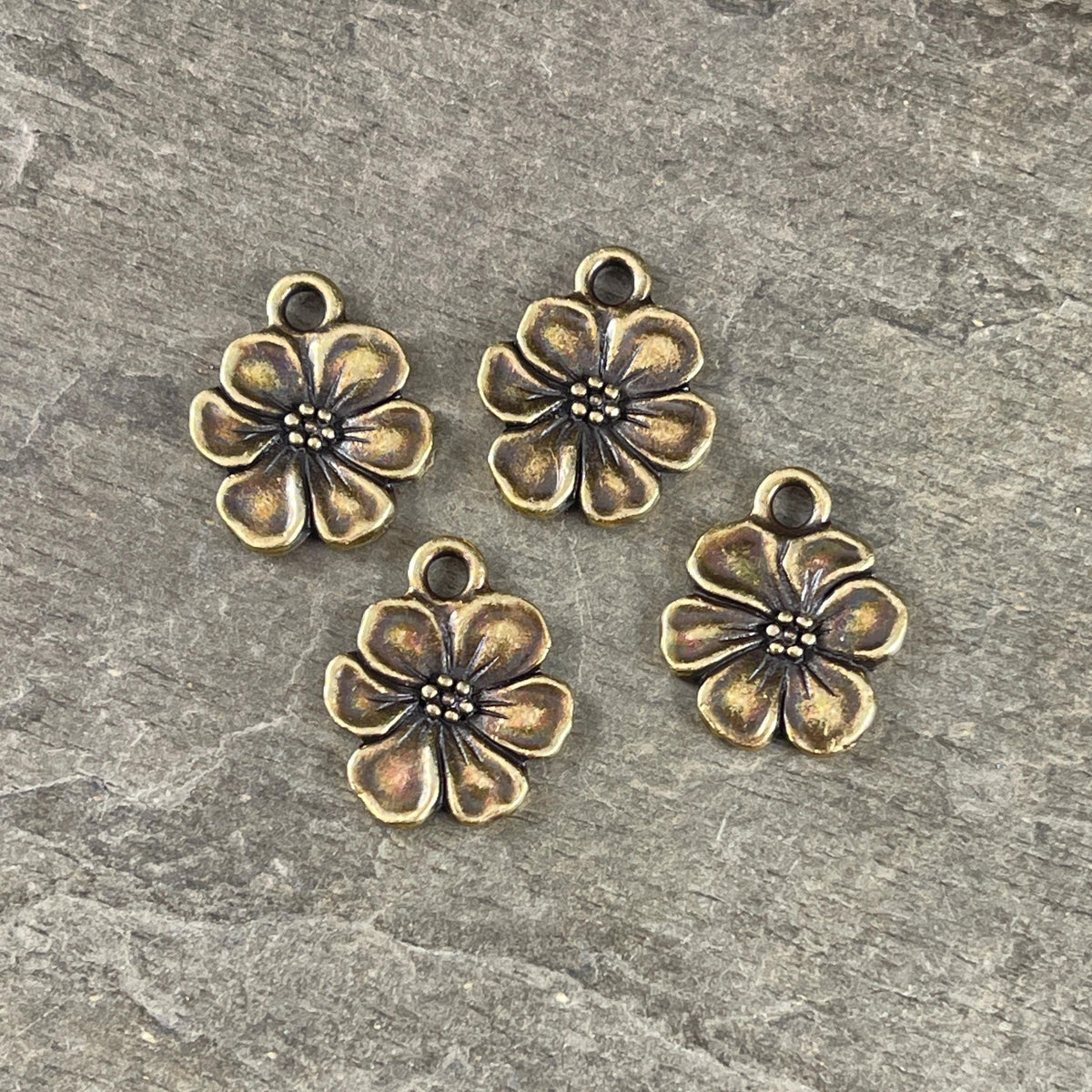 TierraCast 17x14mm Apple Blossom Charms, Antiqued Brass Flower Charm (PF/529-57) * Qty. 4