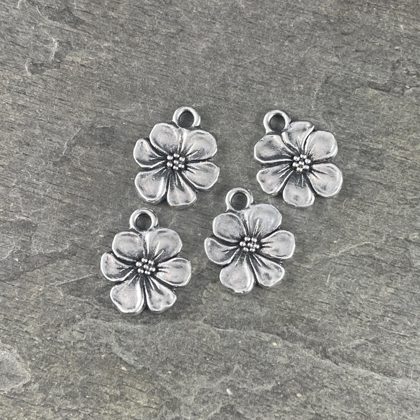 TierraCast 17x14mm Apple Blossom Charms, Antiqued Silver Flower Charm (PF/529-77) * Qty. 4