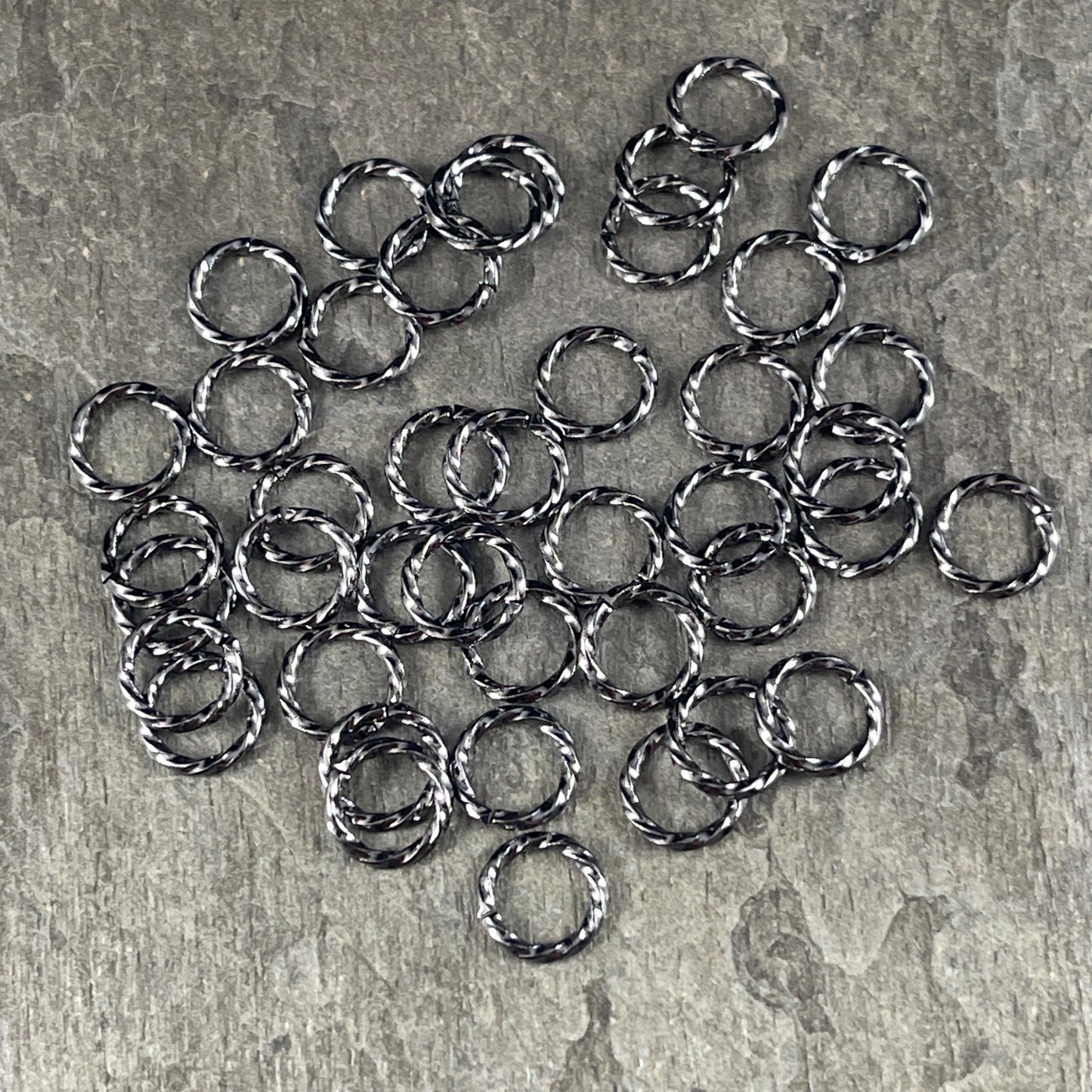 8mm Twisted Jump Rings, 16g Open, Gunmetal Black Plated Brass (FMG/5036) * Qty. 100