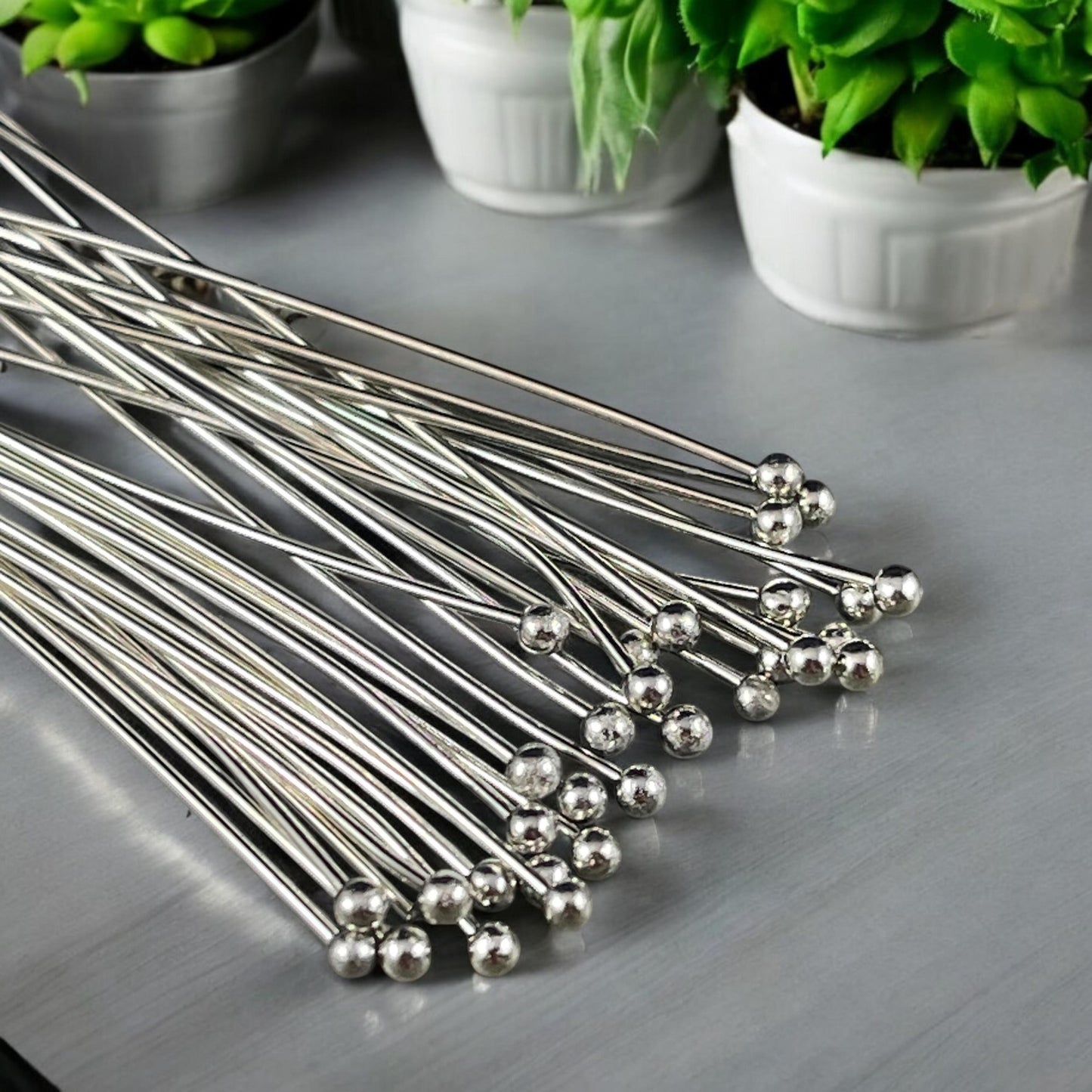 Antiqued Silver Ball Headpins ~ 2 1/4" 22g Ball Headpins ~ Platinum Plated Brass Head Pins (PH-BHP-P) * Qty. 100