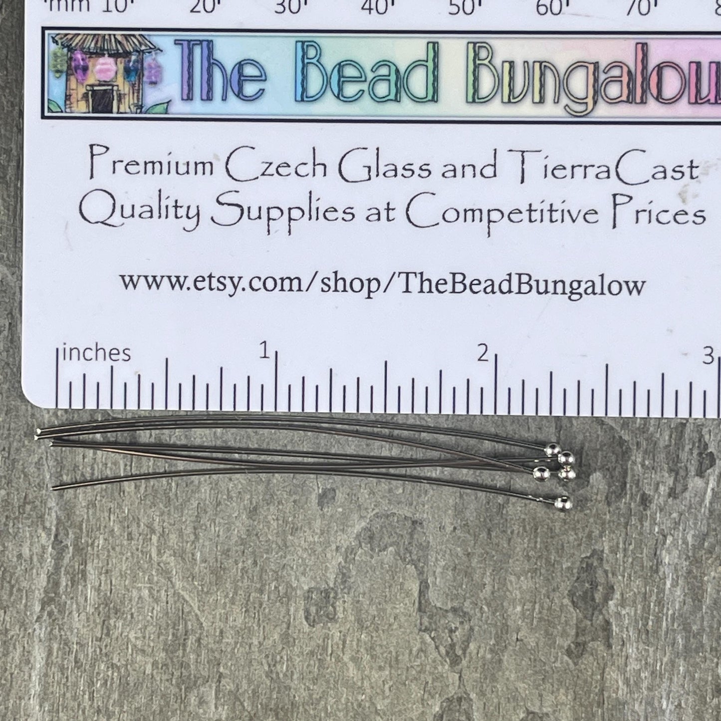 Antiqued Silver Ball Headpins ~ 2 1/4" 22g Ball Headpins ~ Platinum Plated Brass Head Pins (PH-BHP-P) * Qty. 100