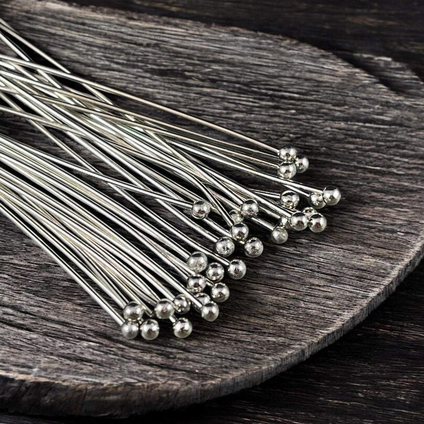 Antiqued Silver Ball Headpins ~ 2 1/4" 22g Ball Headpins ~ Platinum Plated Brass Head Pins (PH-BHP-P) * Qty. 100